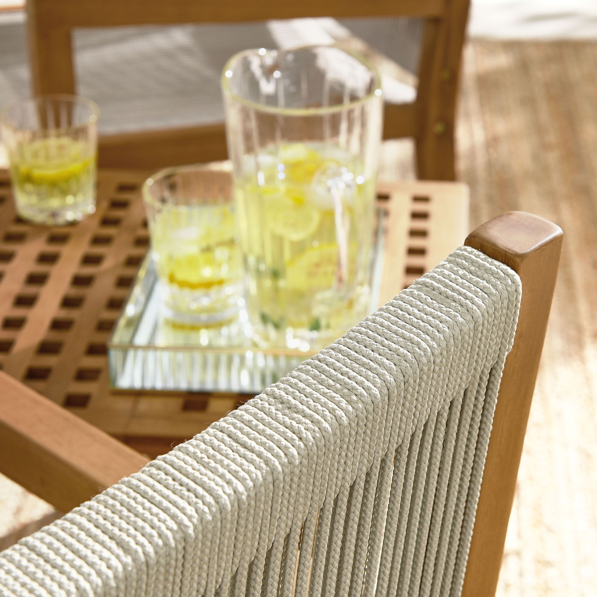 Modway Vienna 3-Piece Outdoor Patio Teak and Rope Armchairs with Folding Side Table