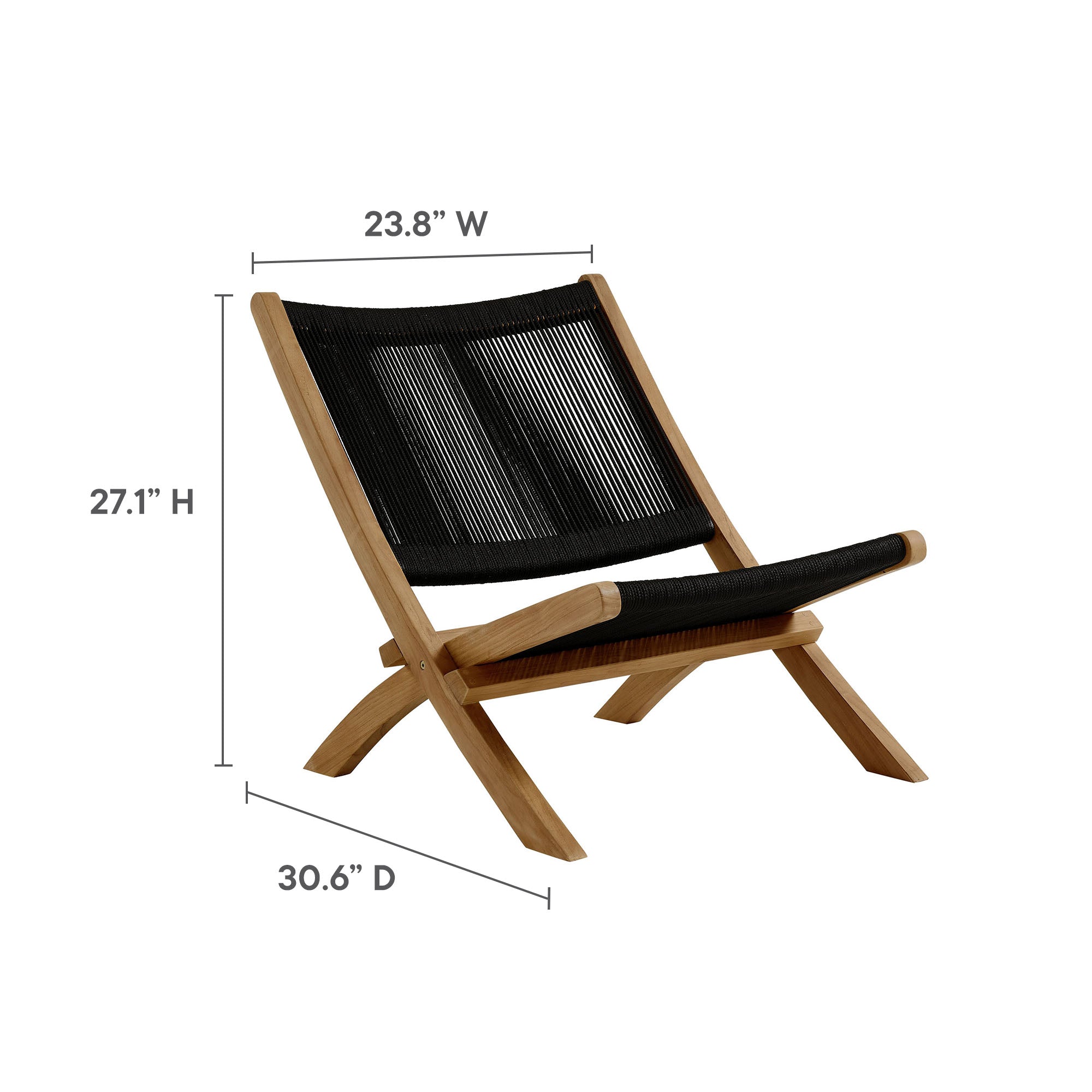 Modway Vienna 3-Piece Outdoor Patio Teak and Rope Folding Lounge Chairs and Side Table