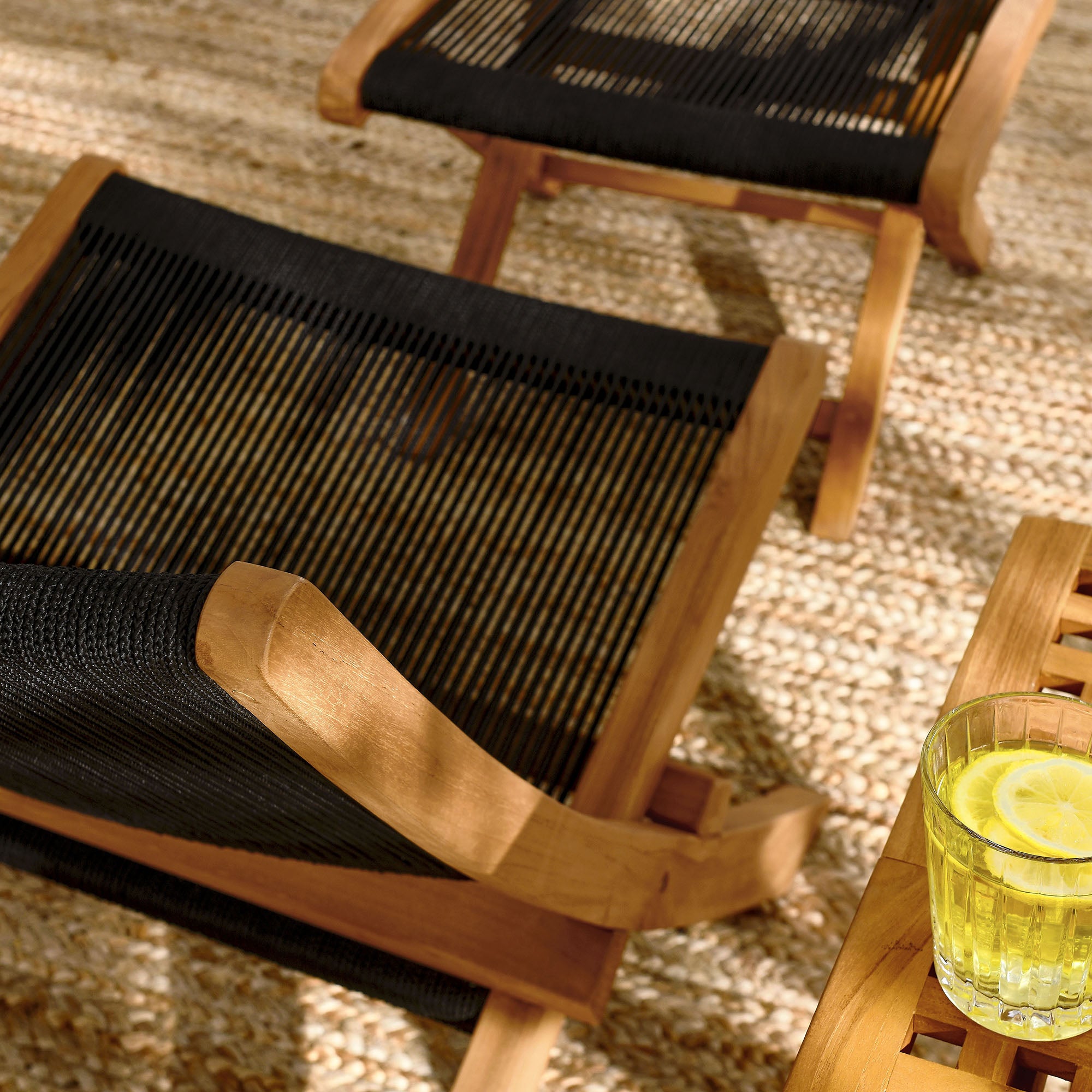 Modway Vienna 2-Piece Outdoor Patio Teak and Rope Folding Accent Lounge Chair and Ottoman Set
