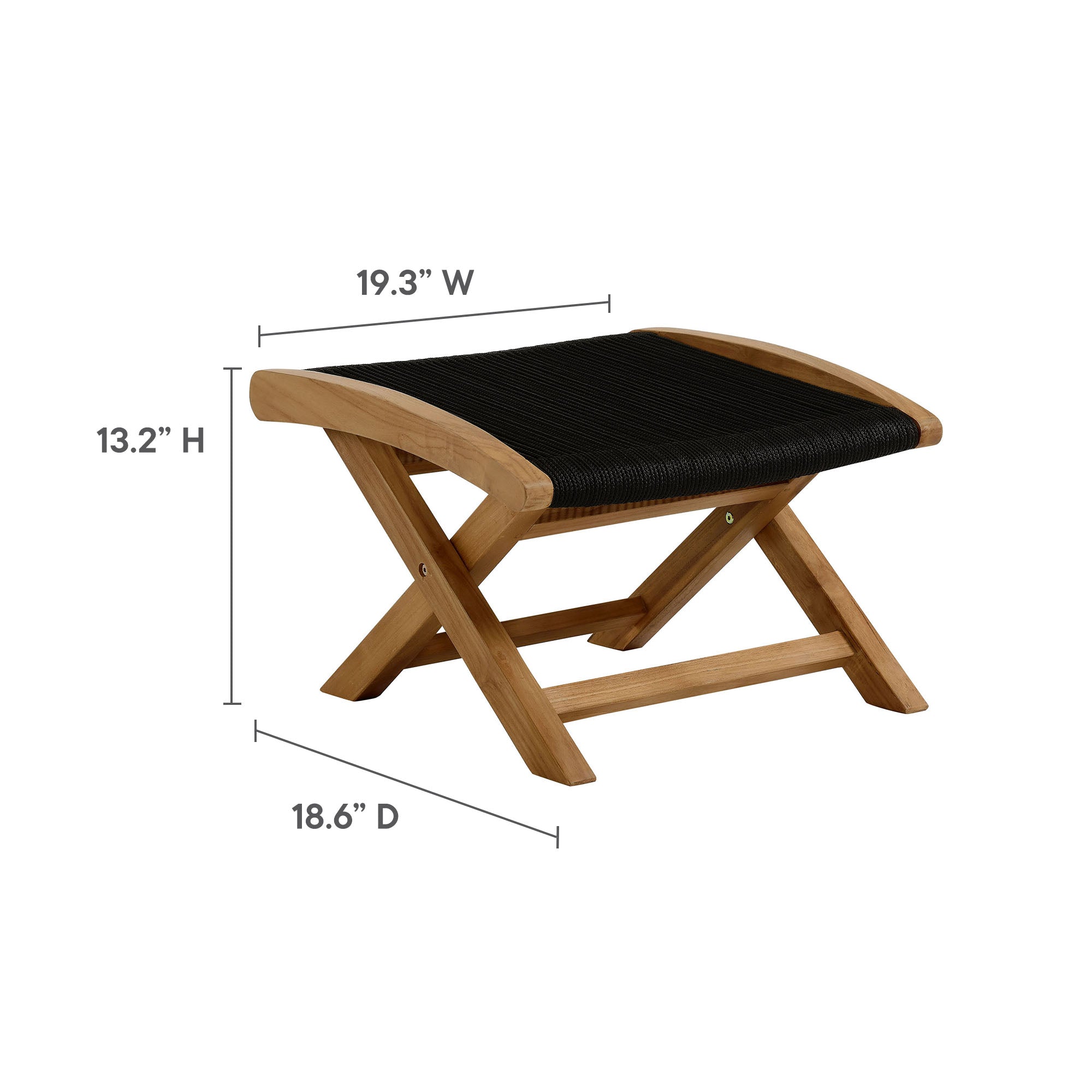 Modway Vienna 2-Piece Outdoor Patio Teak and Rope Folding Accent Lounge Chair and Ottoman Set