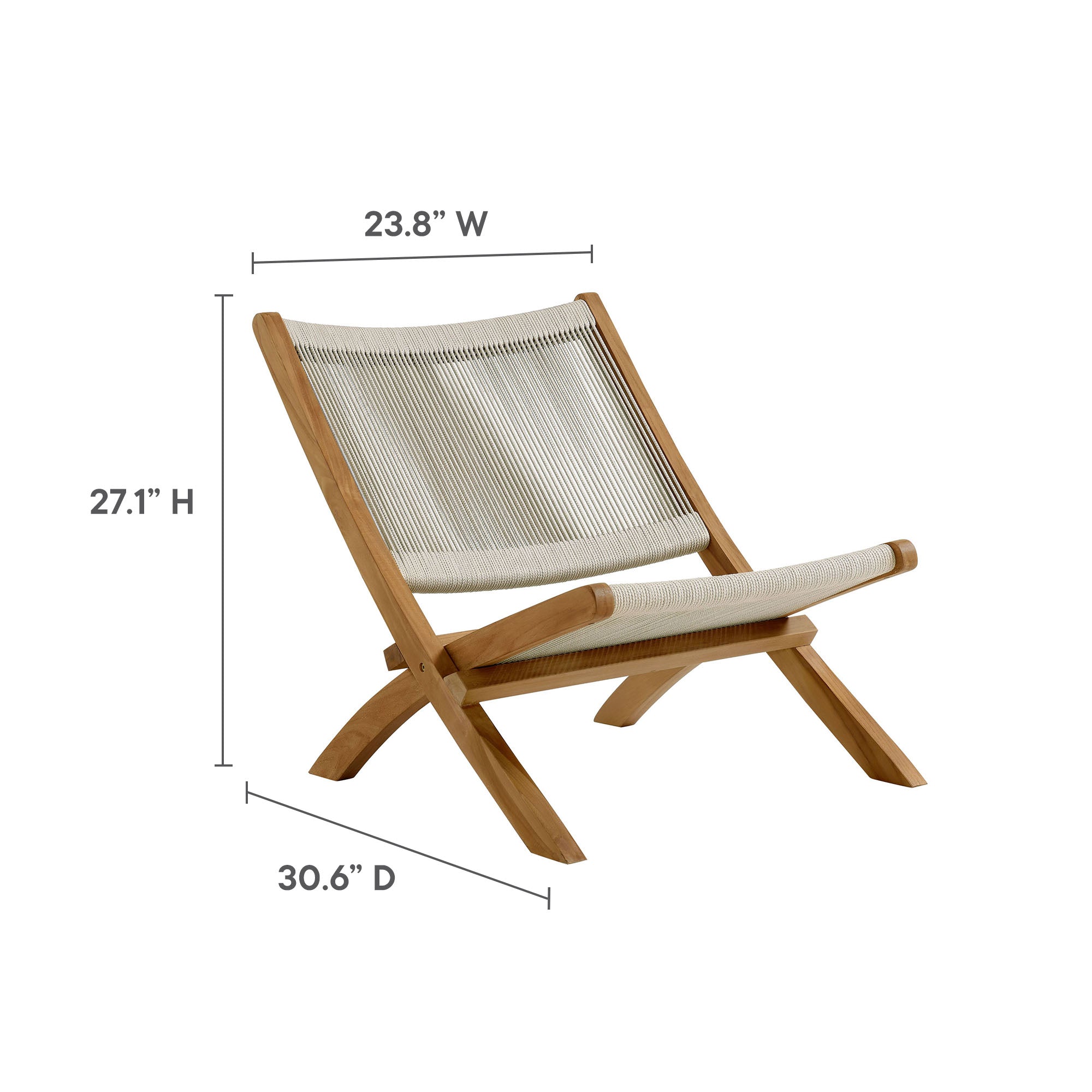 Modway Vienna 2-Piece Outdoor Patio Teak and Rope Folding Accent Lounge Chair and Ottoman Set