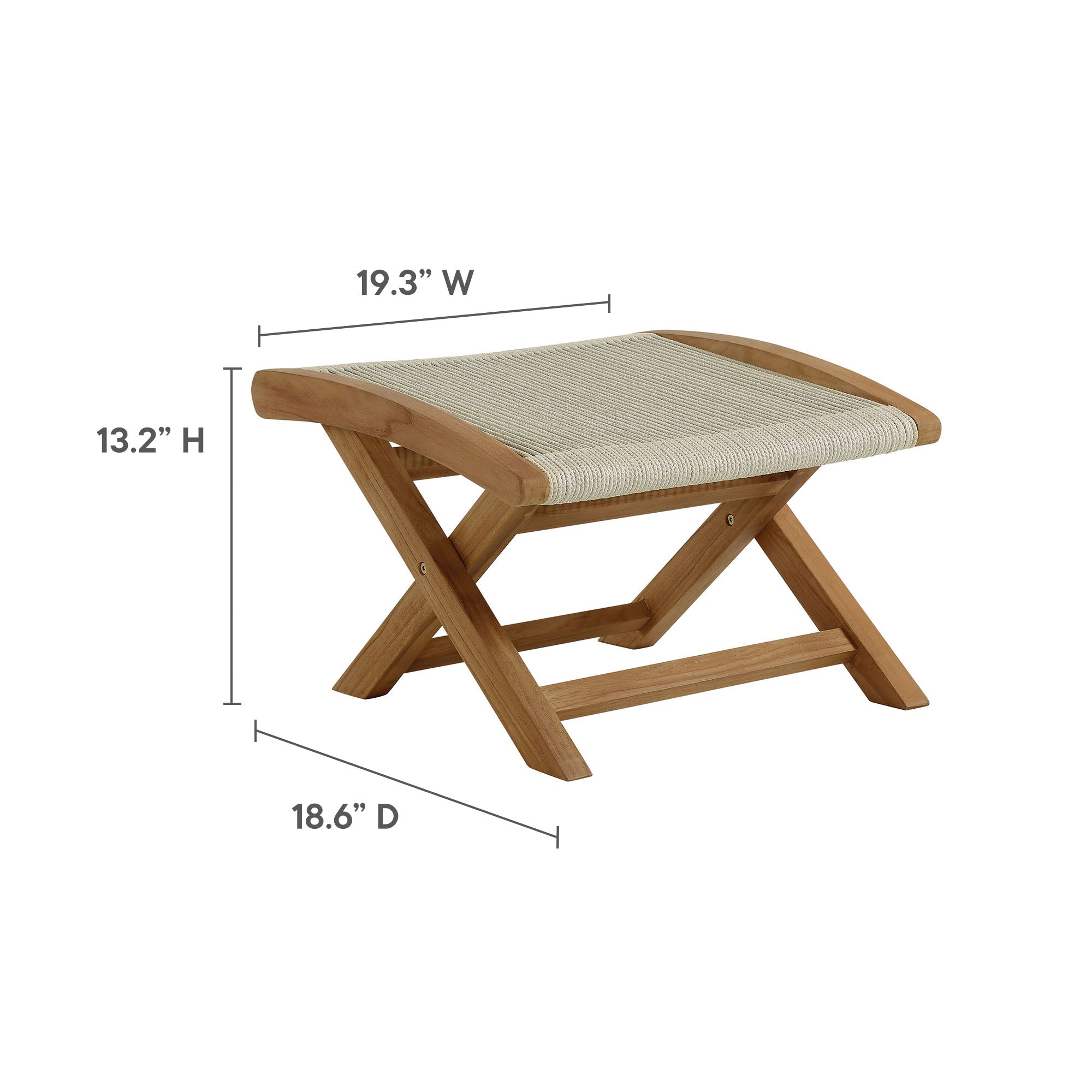 Modway Vienna 2-Piece Outdoor Patio Teak and Rope Folding Accent Lounge Chair and Ottoman Set