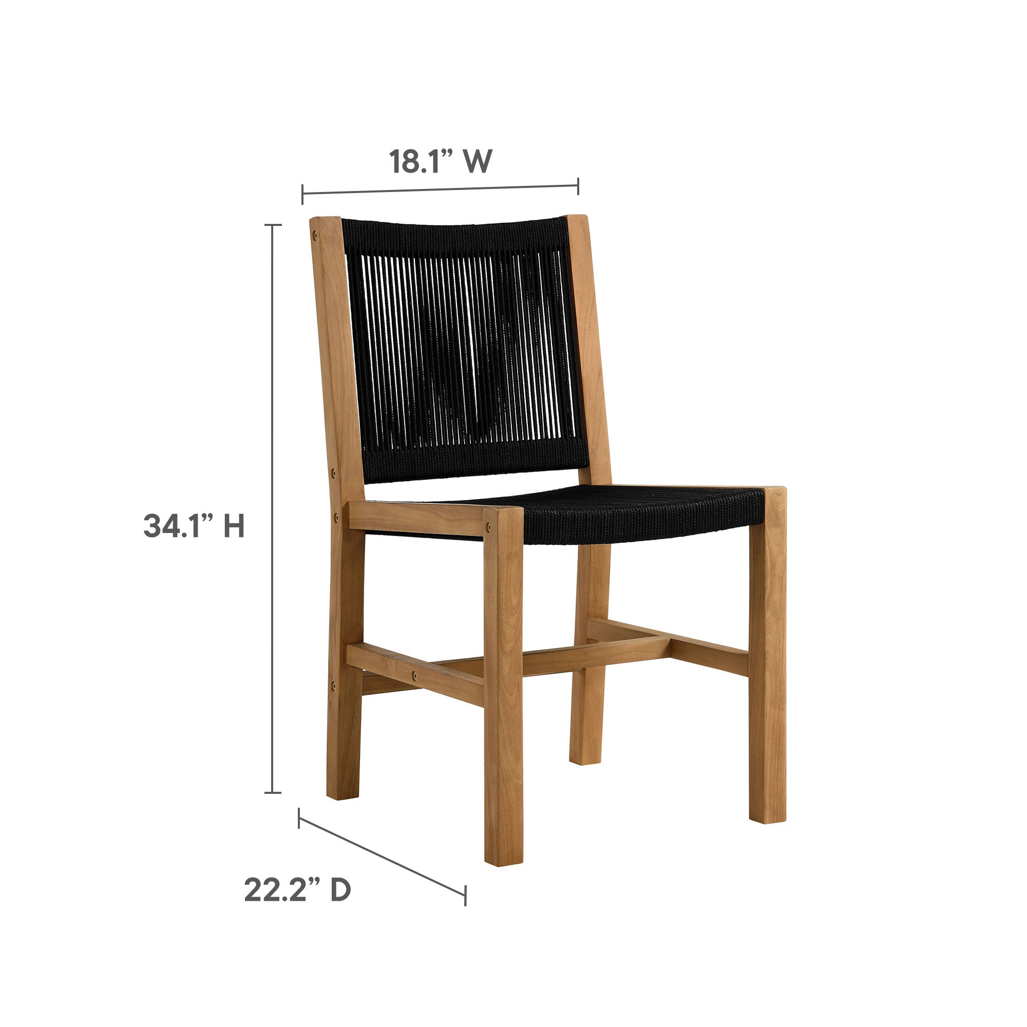 Modway Vienna 3-Piece Outdoor Patio Teak and Rope Dining Set with Armless Chiars