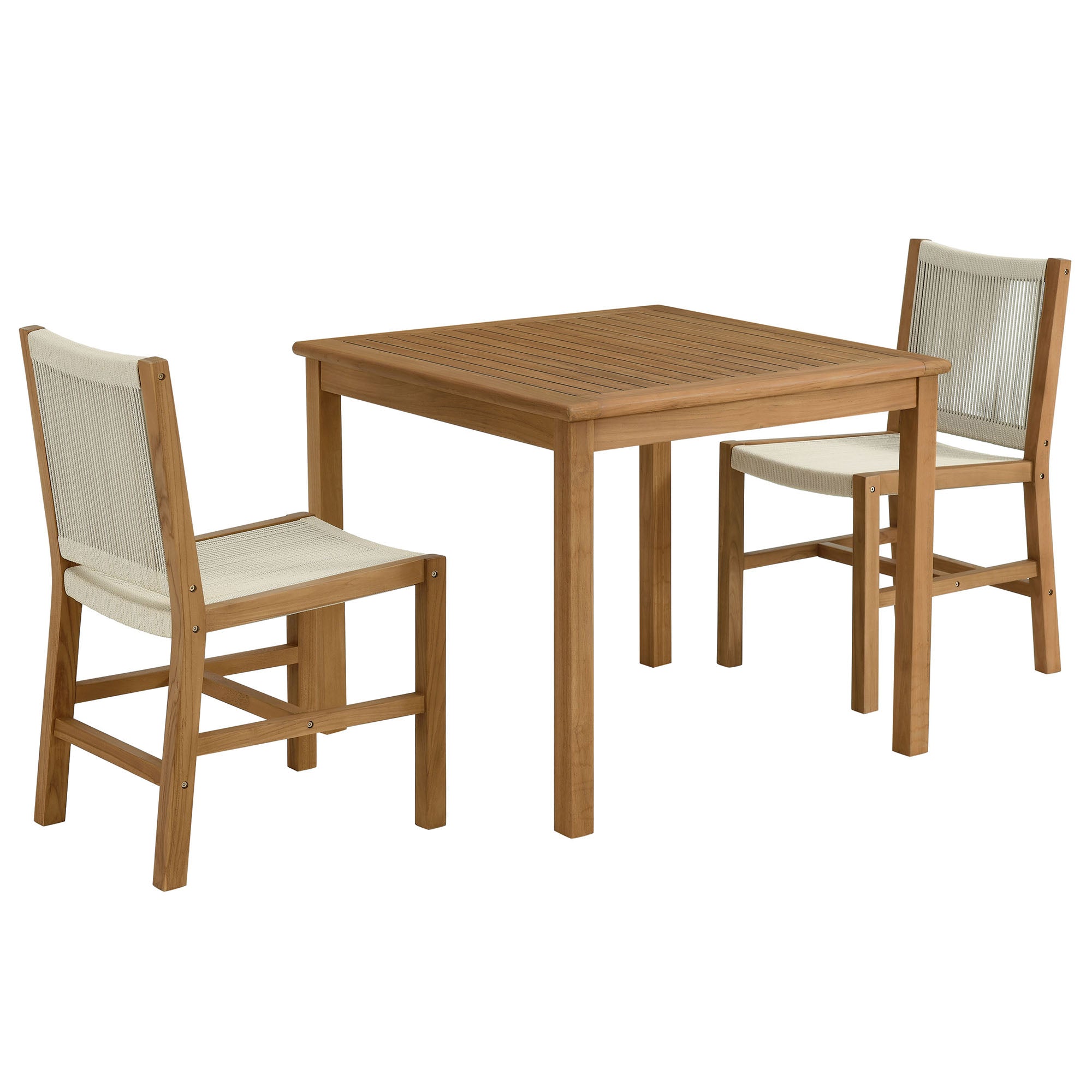 Modway Vienna 3-Piece Outdoor Patio Teak and Rope Dining Set with Armless Chiars