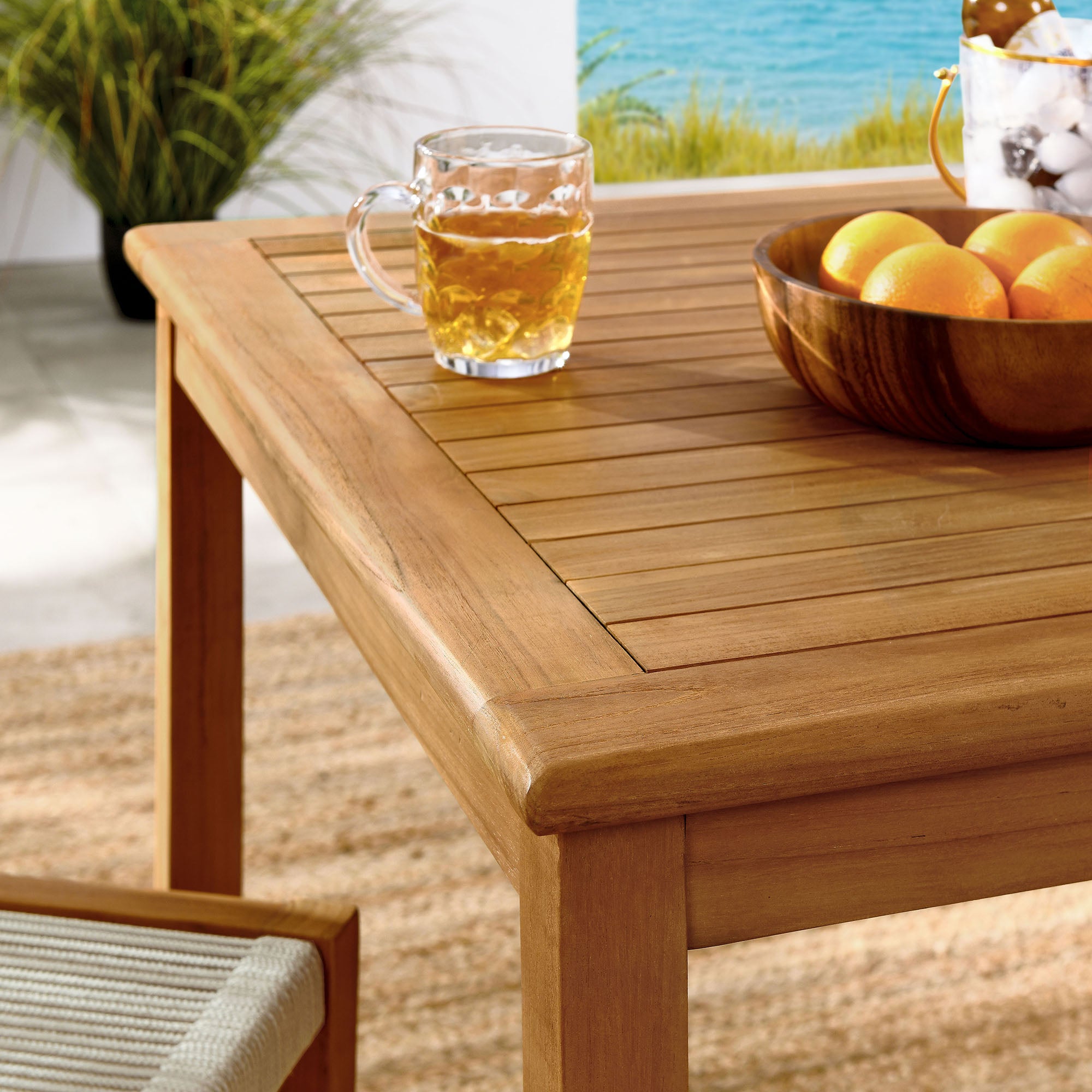 Modway Vienna 3-Piece Outdoor Patio Teak and Rope Dining Set with Armless Chiars
