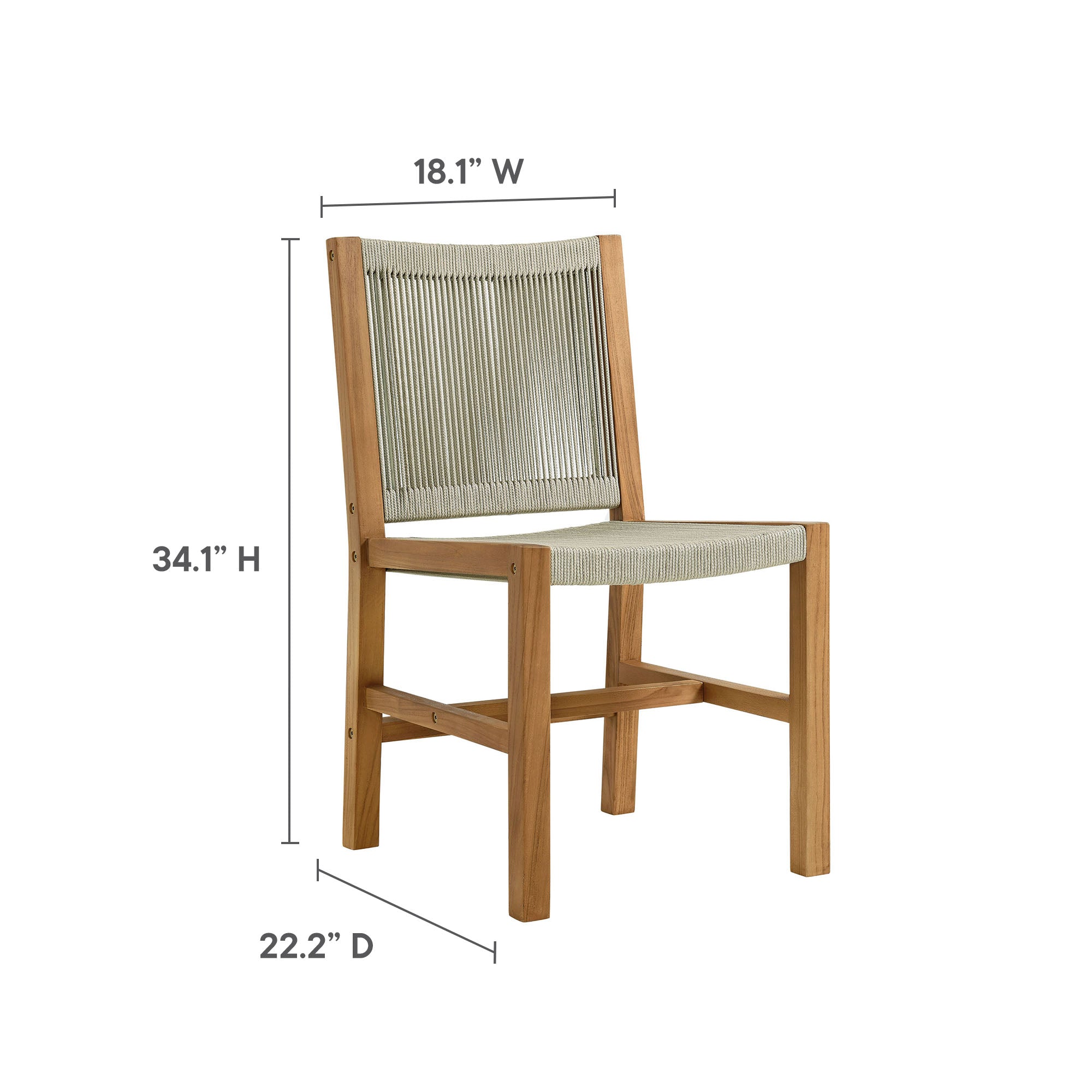 Modway Vienna 3-Piece Outdoor Patio Teak and Rope Dining Set with Armless Chiars
