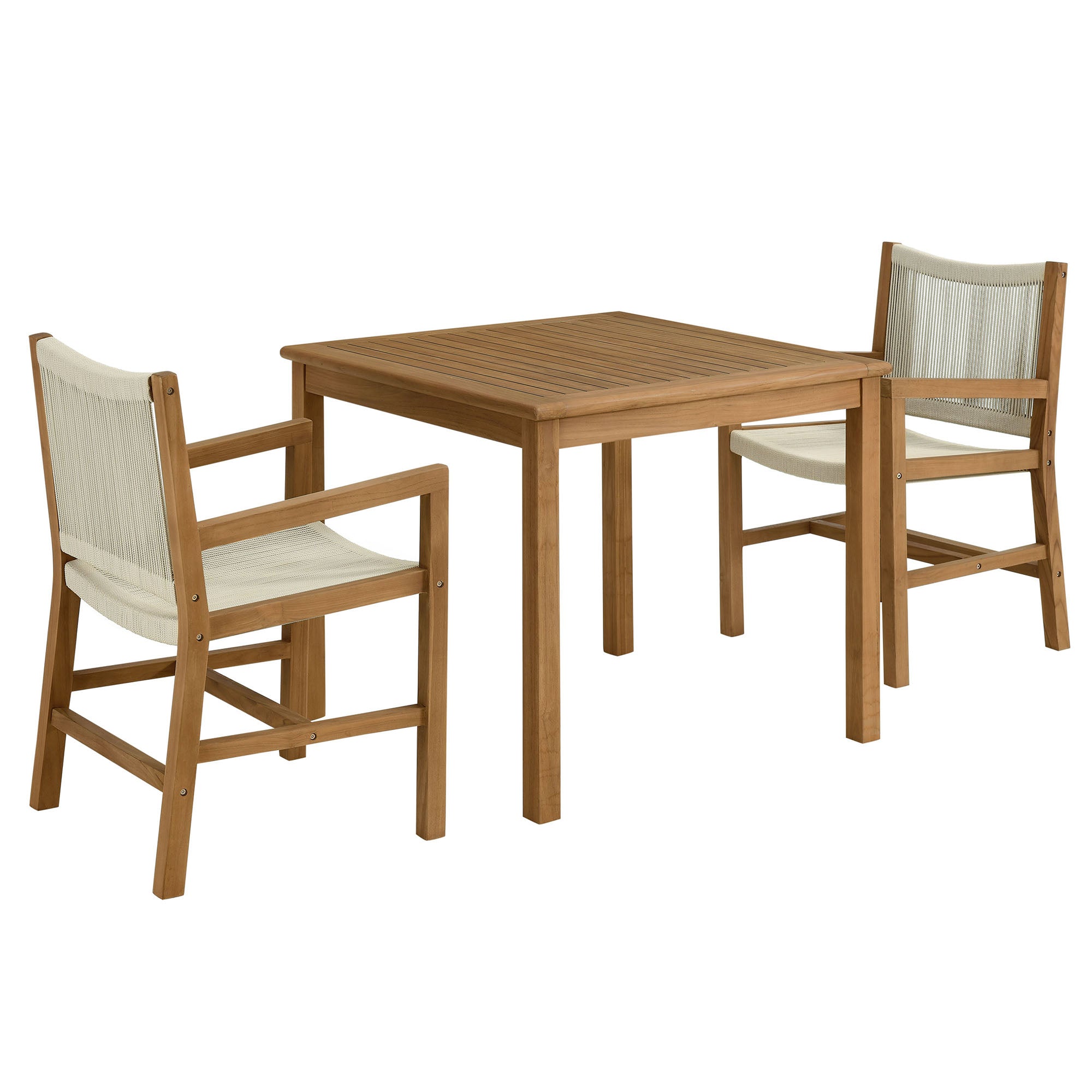 Modway Vienna 3-Piece Outdoor Patio Teak and Rope Dining Set with Armchairs