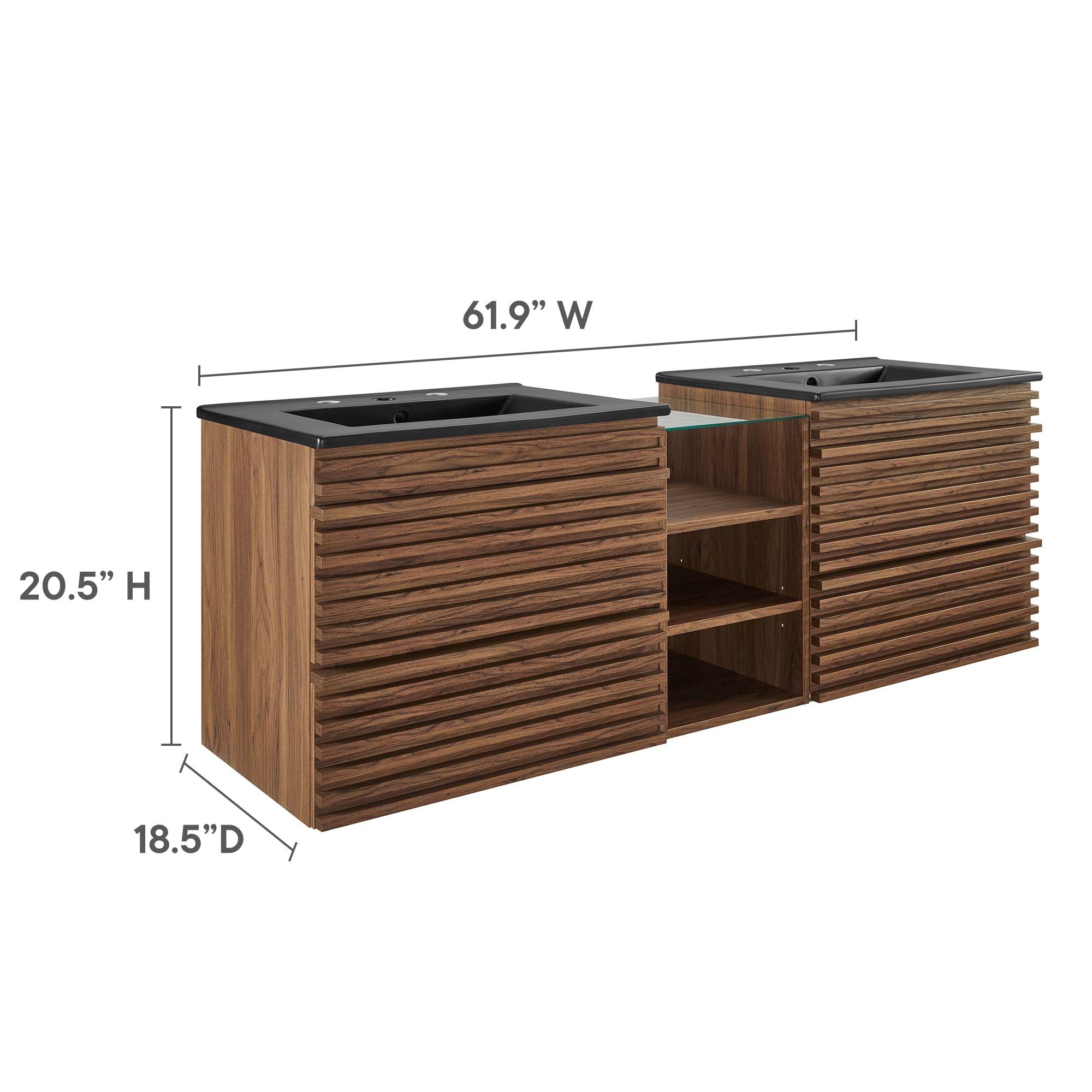 Modway Render 62" Wall-Mount Double Sink Bathroom Vanity