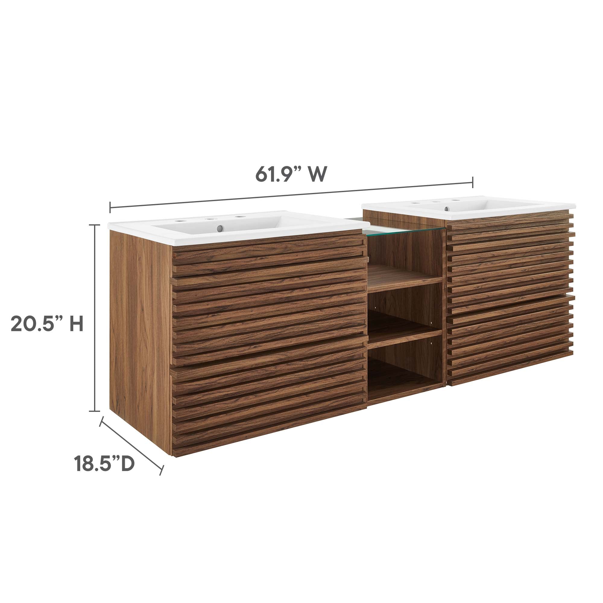 Modway Render 62" Wall-Mount Double Sink Bathroom Vanity