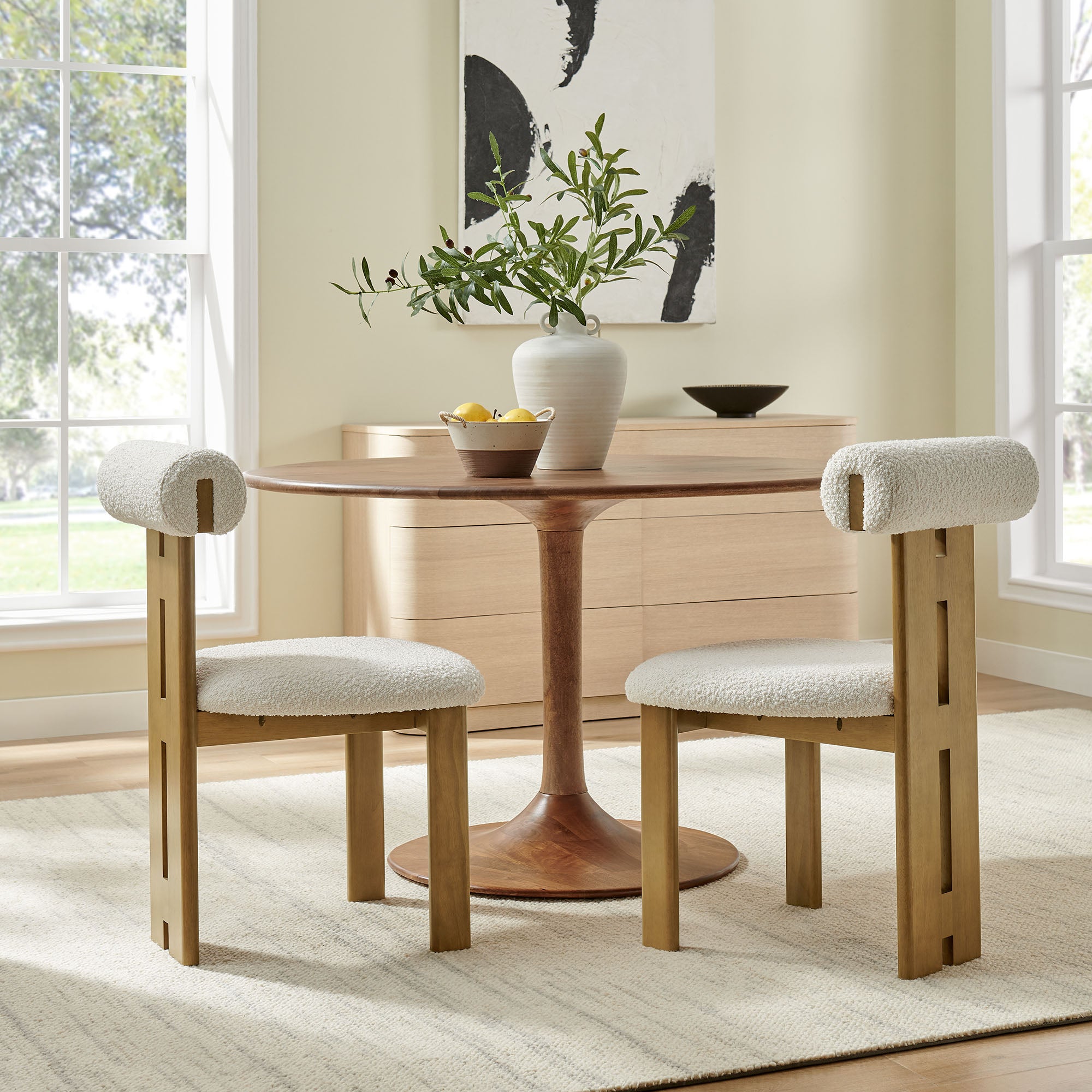 Modway Torian Boucle Fabric Dining Chair Set of 2