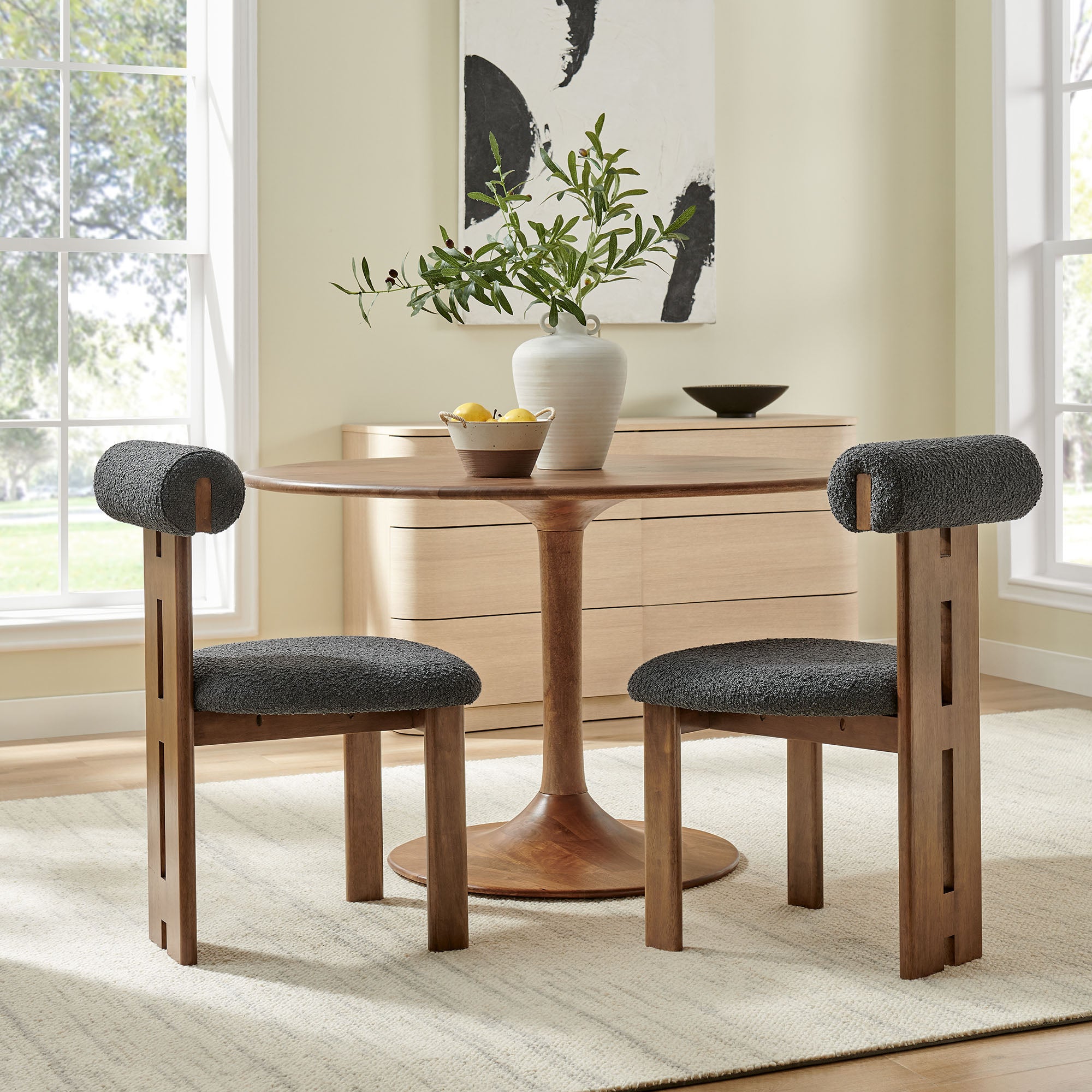 Modway Torian Boucle Fabric Dining Chair Set of 2