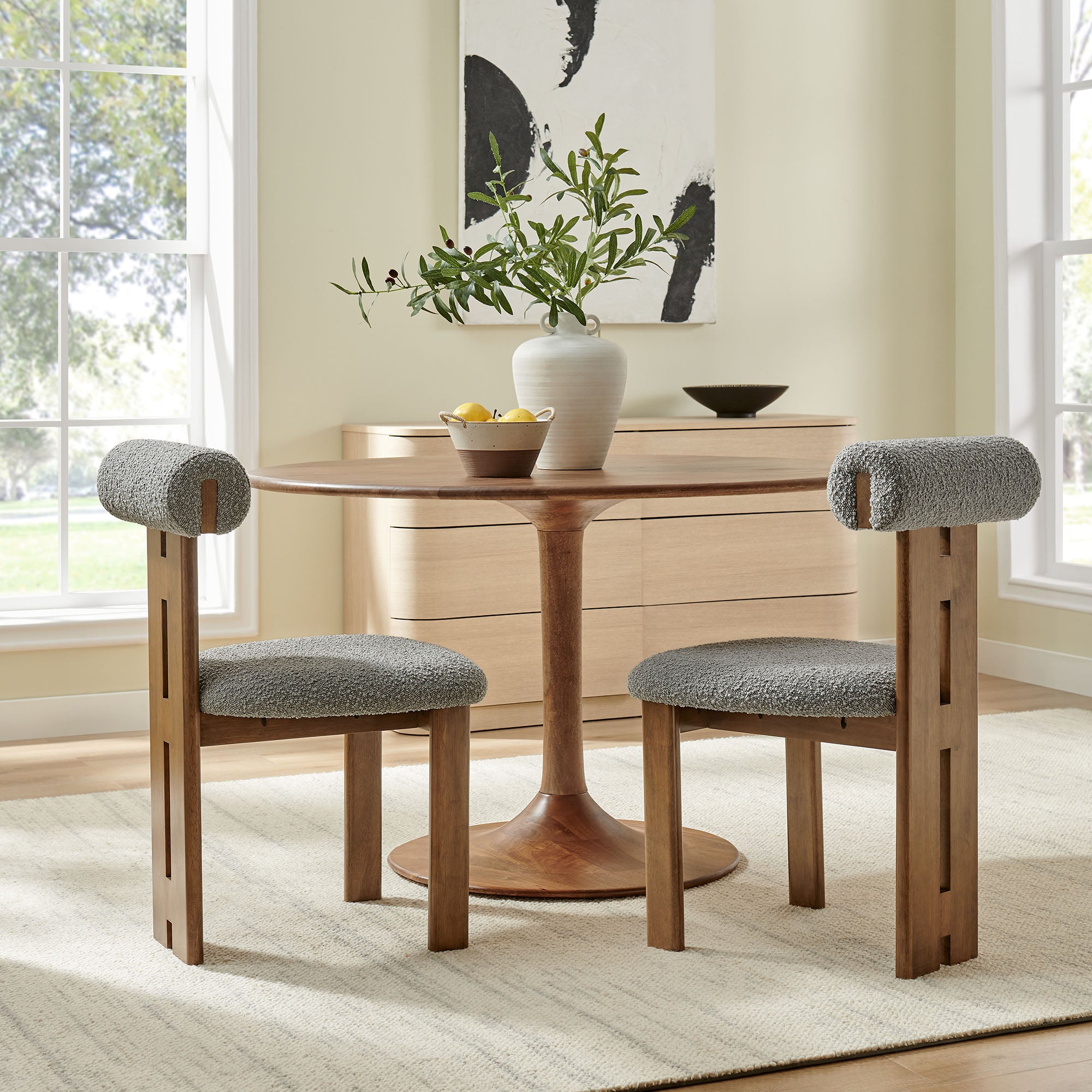 Modway Torian Boucle Fabric Dining Chair Set of 2