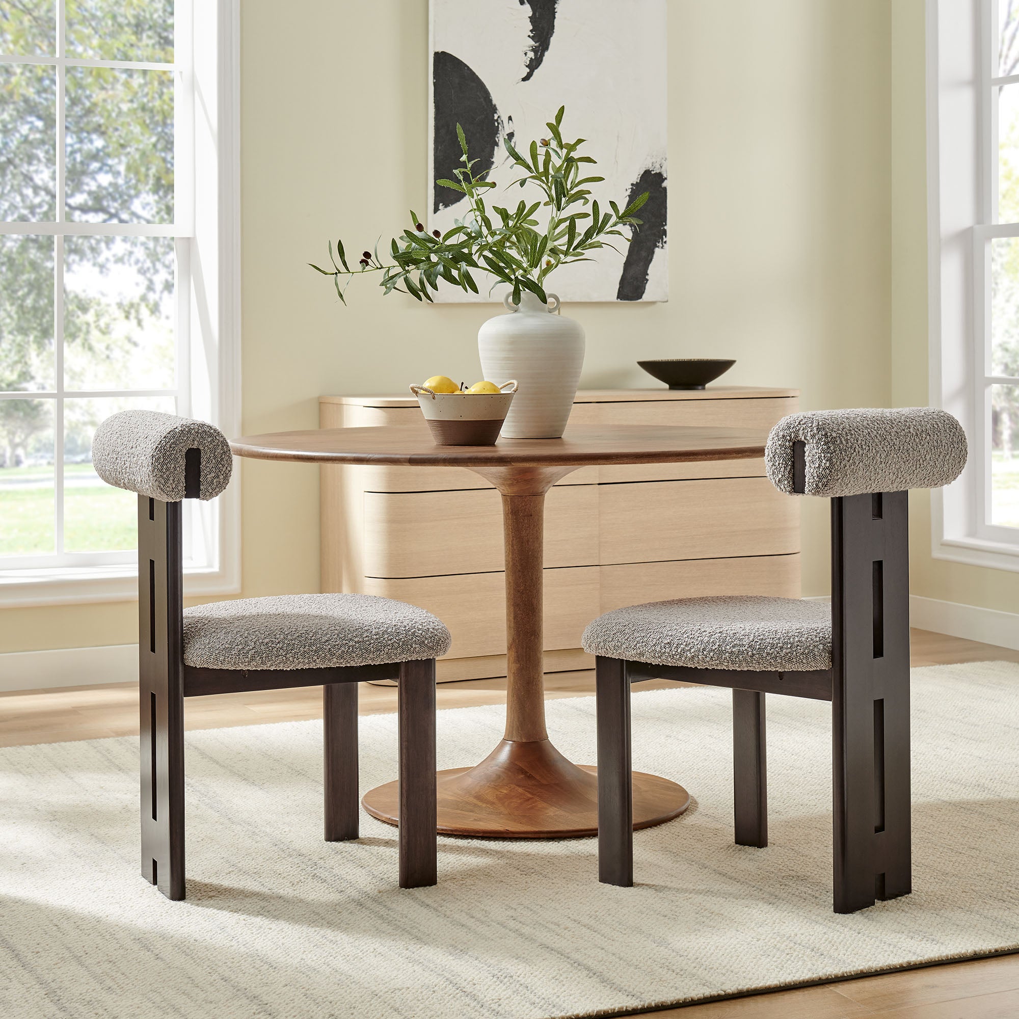 Modway Torian Boucle Fabric Dining Chair Set of 2