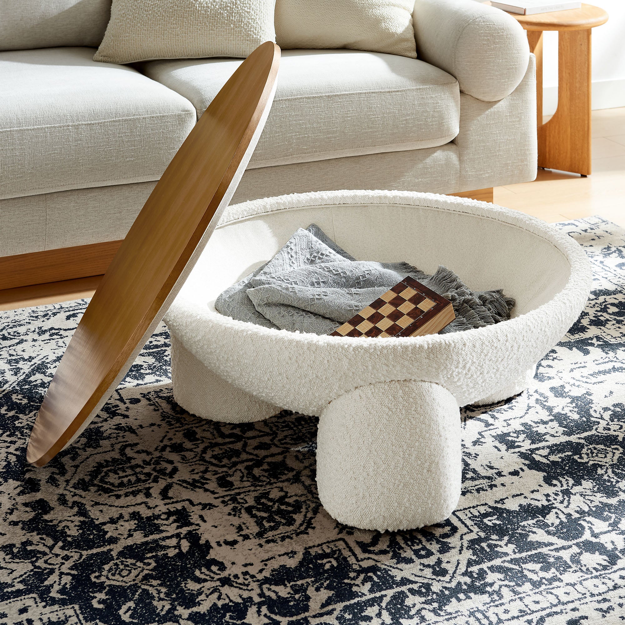 Modway Tridome Round Boucle Upholstered Storage Coffee Table