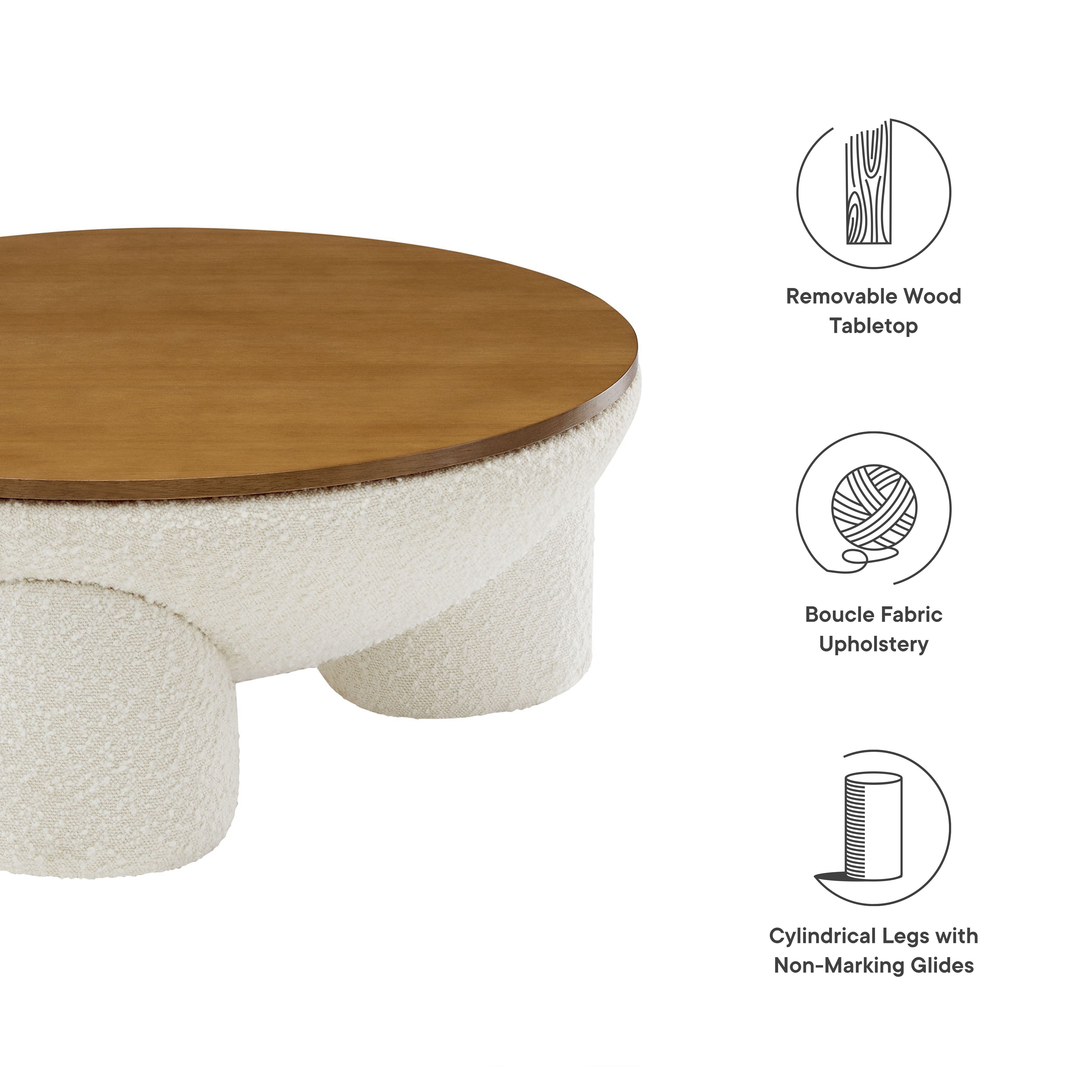 Modway Tridome Round Boucle Upholstered Storage Coffee Table