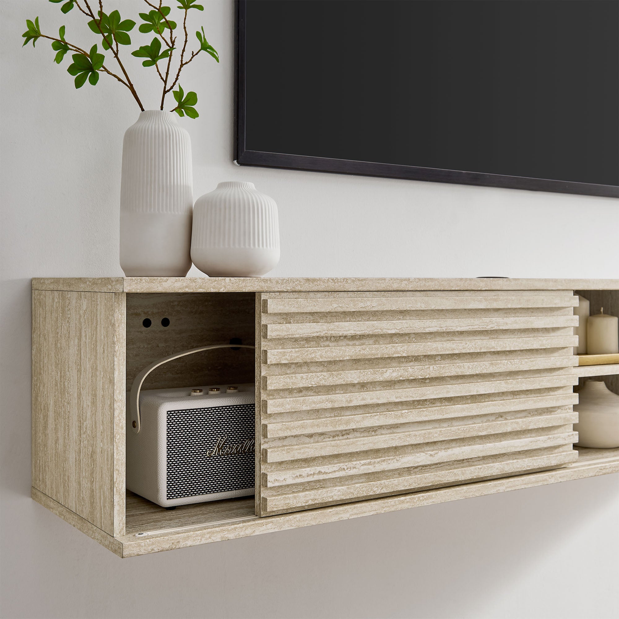 Modway Render 70" Faux Travertine Wall-Mount Media Console TV Stand