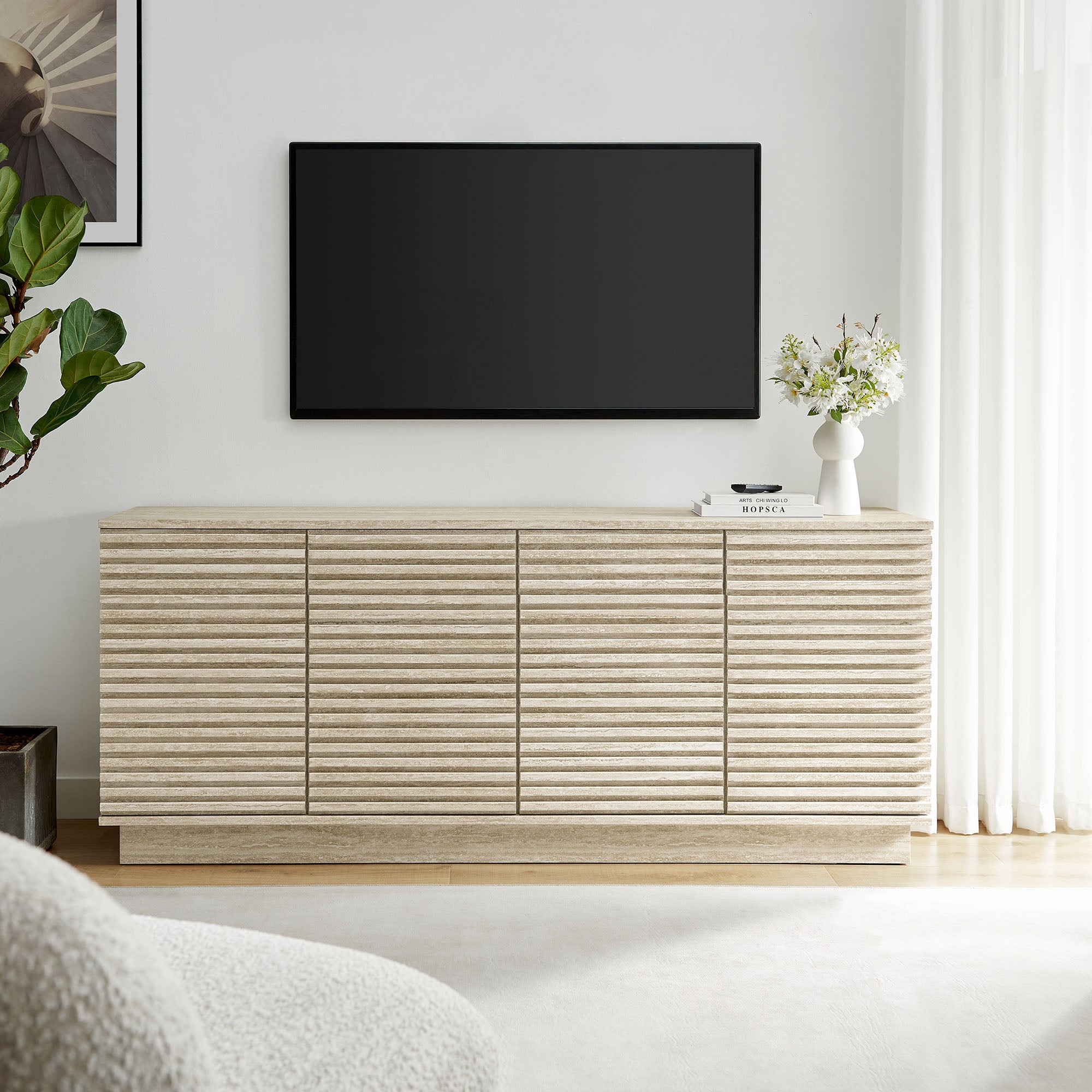 Modway Render 70" Faux Travertine Sideboard Cabinet TV Stand