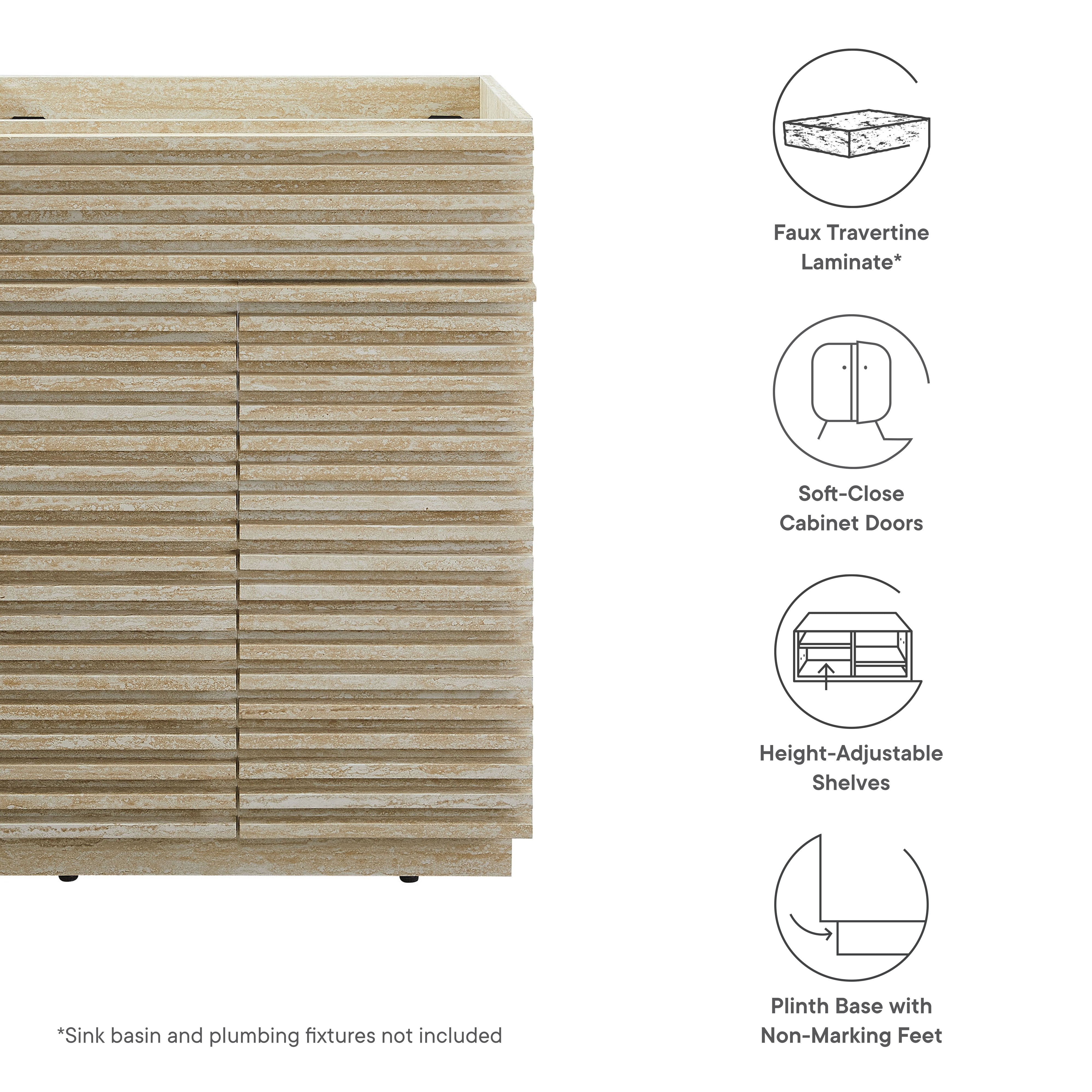 Modway Render 24" Faux Travertine Bathroom Vanity Cabinet (Sink Not Included)