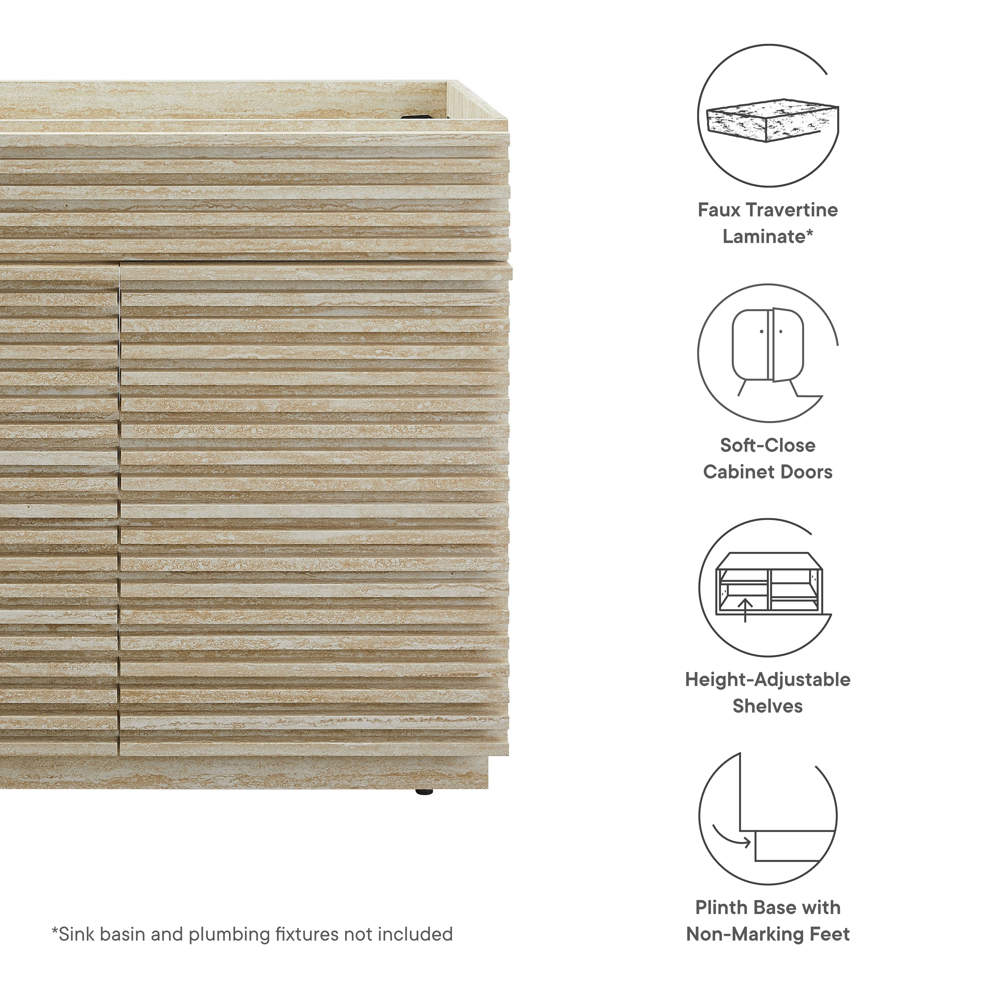 Modway Render 36" Faux Travertine Bathroom Vanity Cabinet (Sink Not Included)