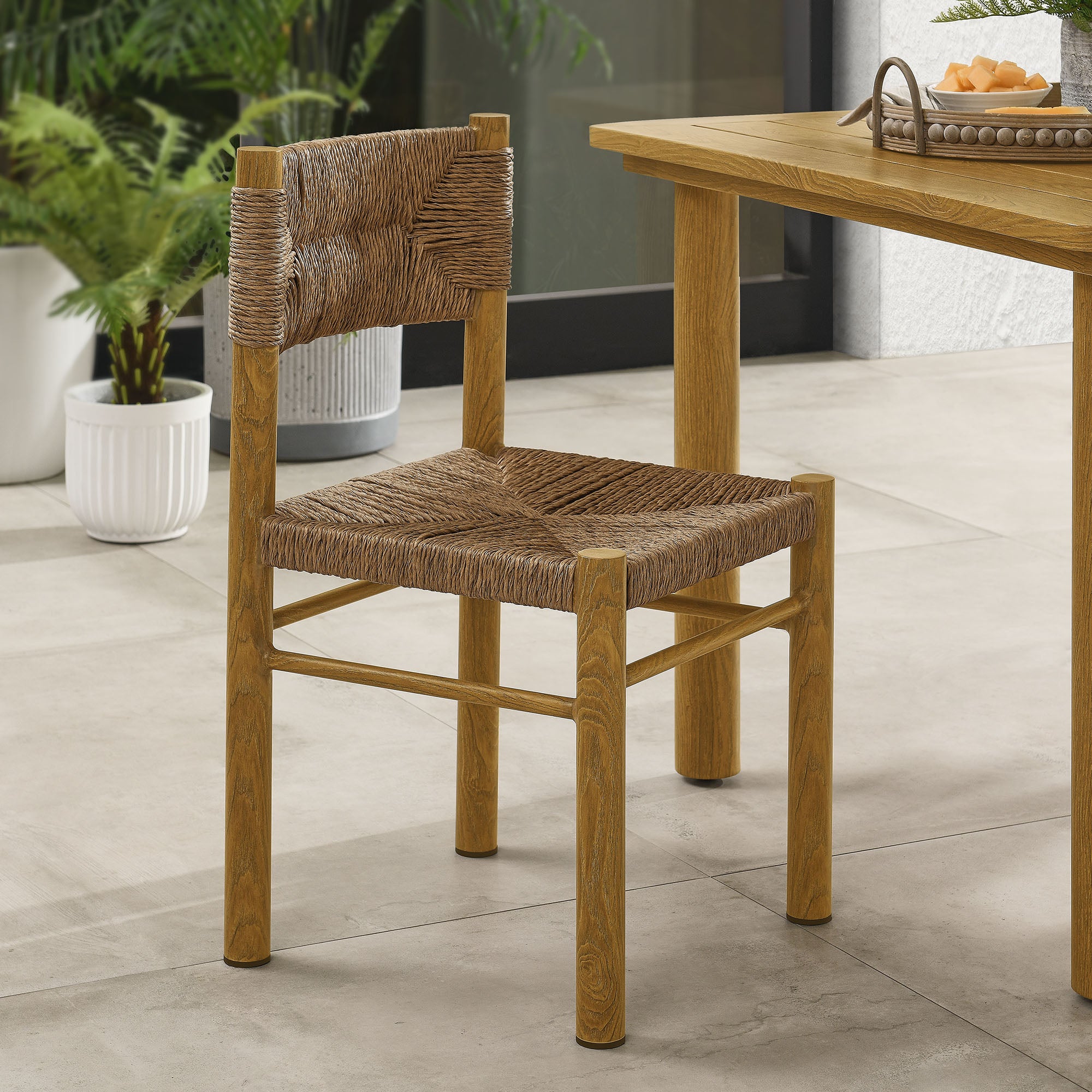 Modway Parkland Outdoor Patio Rattan and Aluminum Dining Side Chairs Set of 2