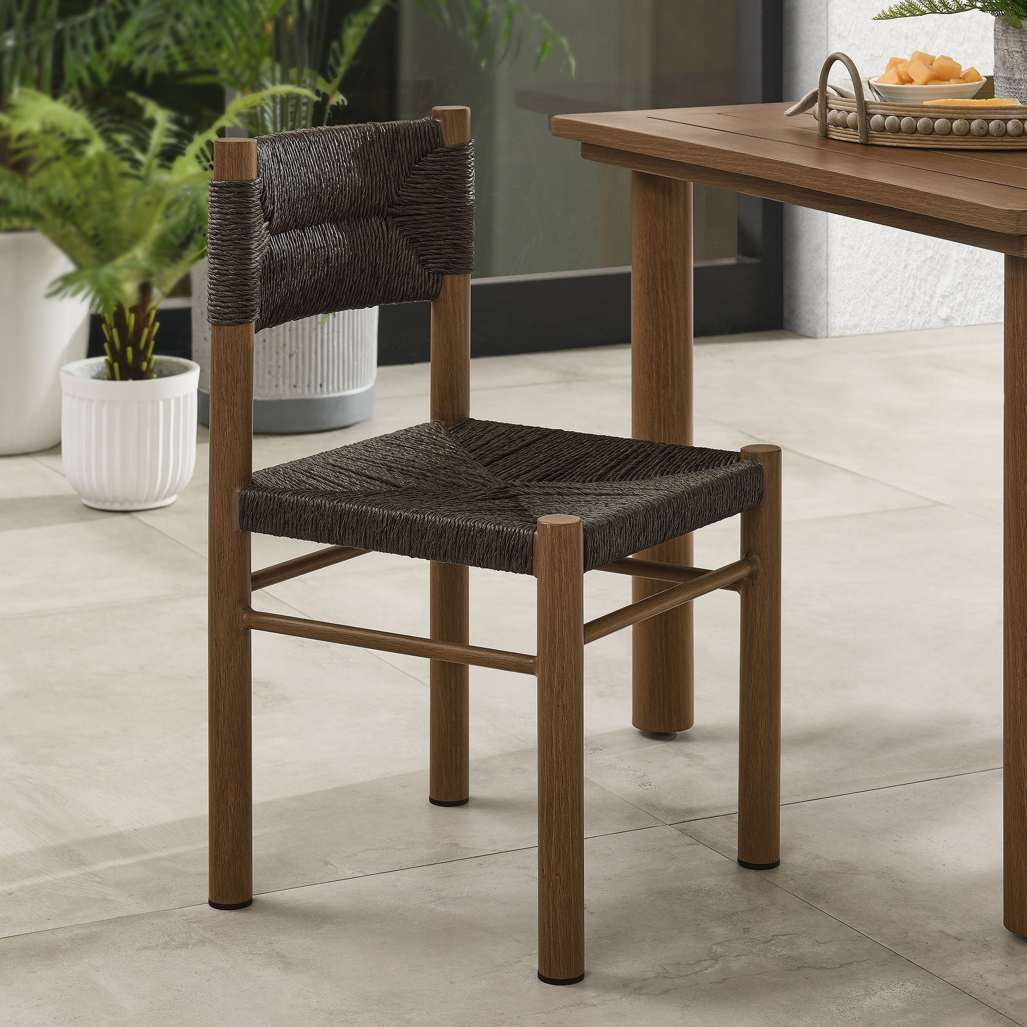 Modway Parkland Outdoor Patio Rattan and Aluminum Dining Side Chairs Set of 2