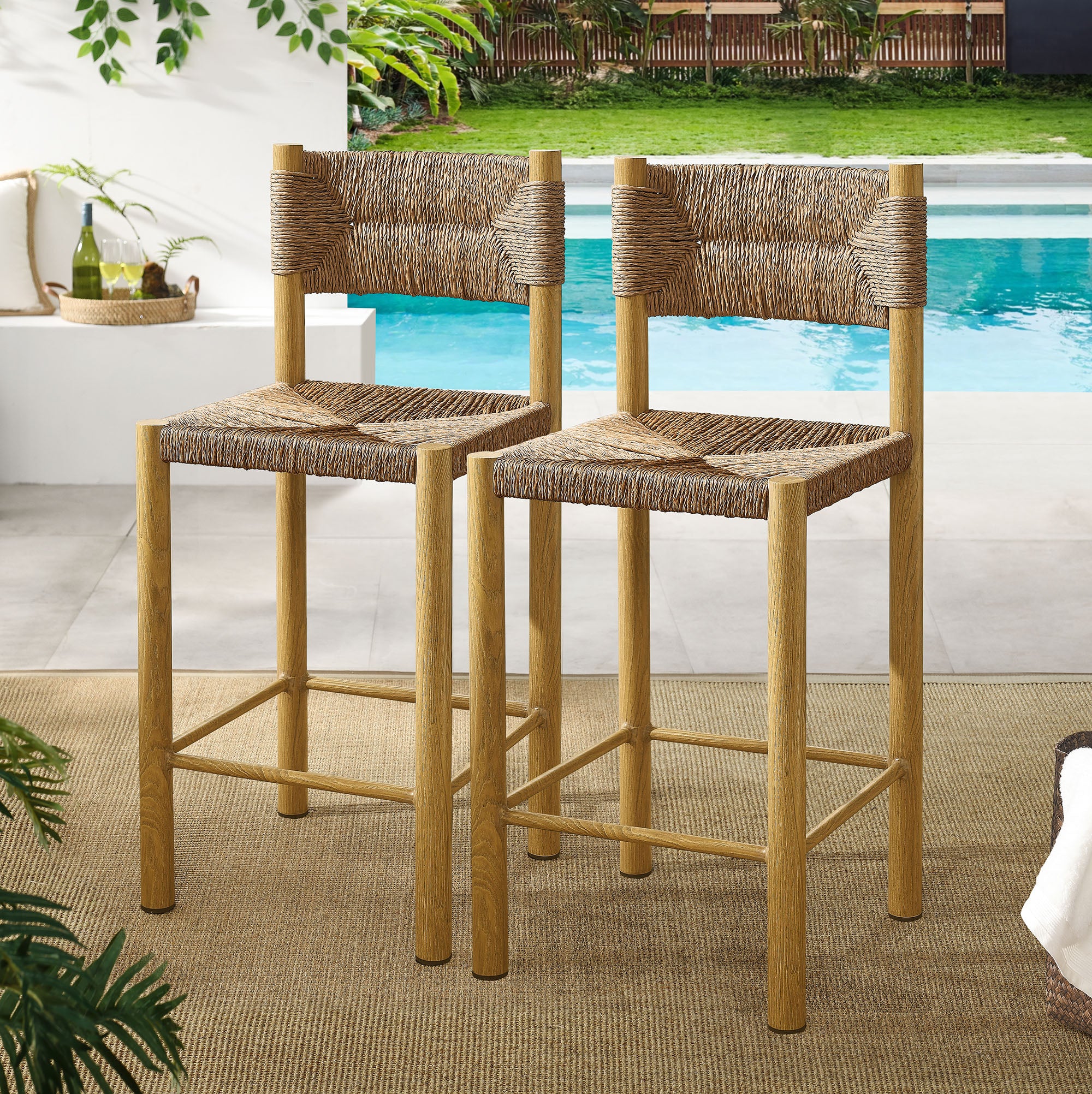 Modway Parkland Outdoor Patio Rattan and Aluminum Counter Stools Set of 2