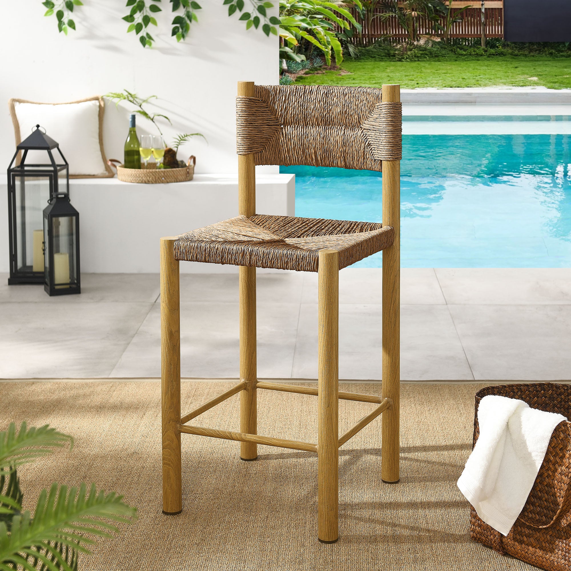Modway Parkland Outdoor Patio Rattan and Aluminum Counter Stools Set of 2