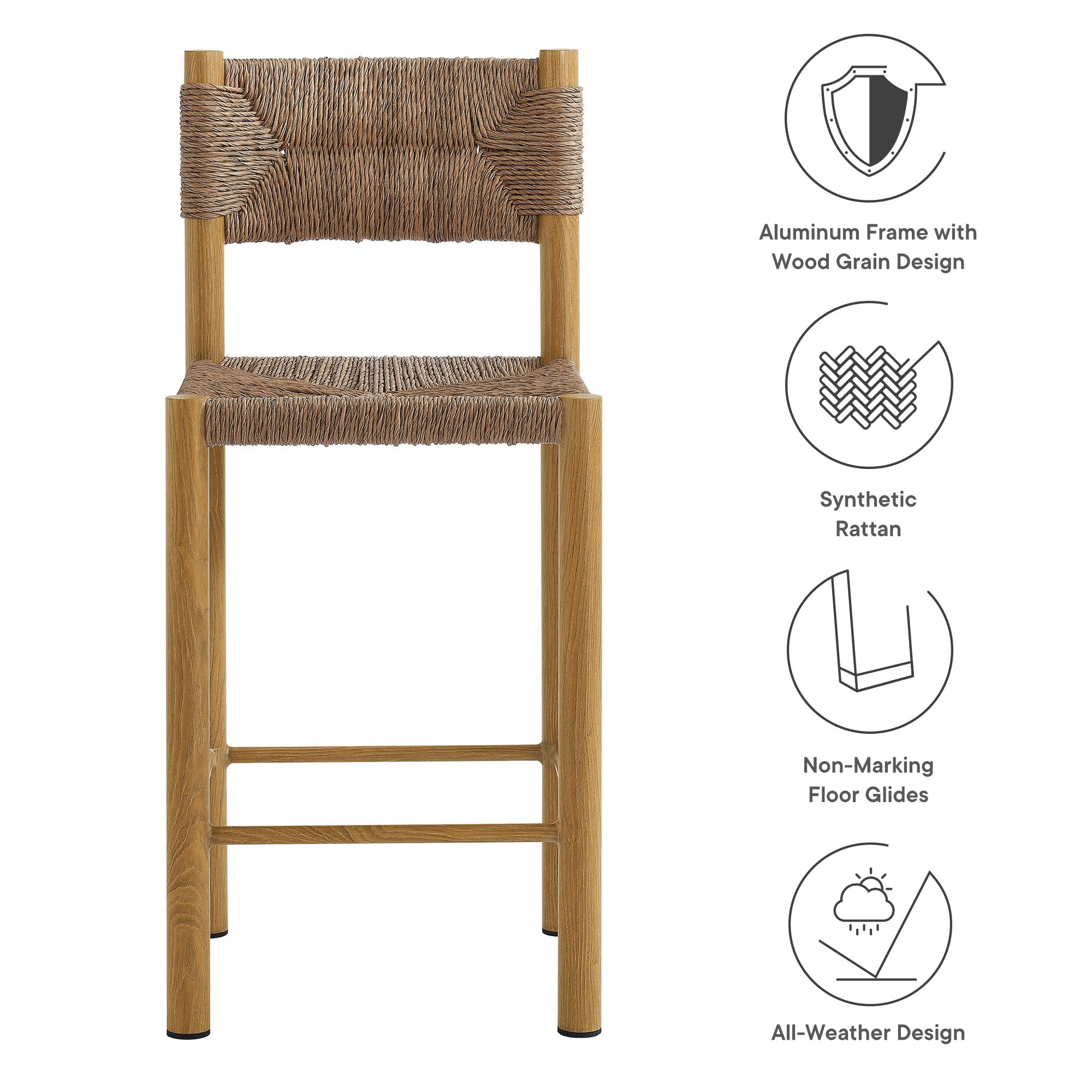 Modway Parkland Outdoor Patio Rattan and Aluminum Counter Stools Set of 2