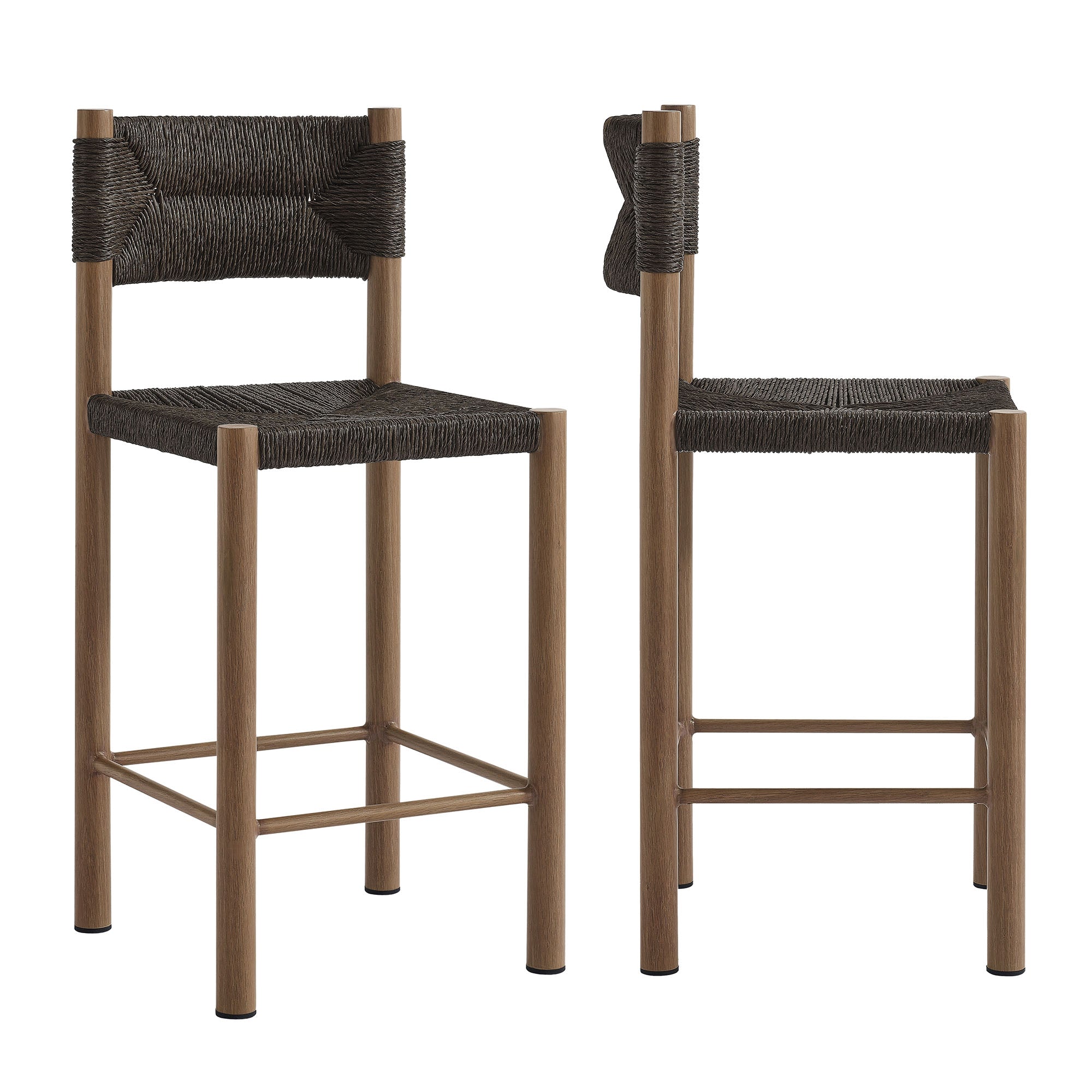Modway Parkland Outdoor Patio Rattan and Aluminum Counter Stools Set of 2