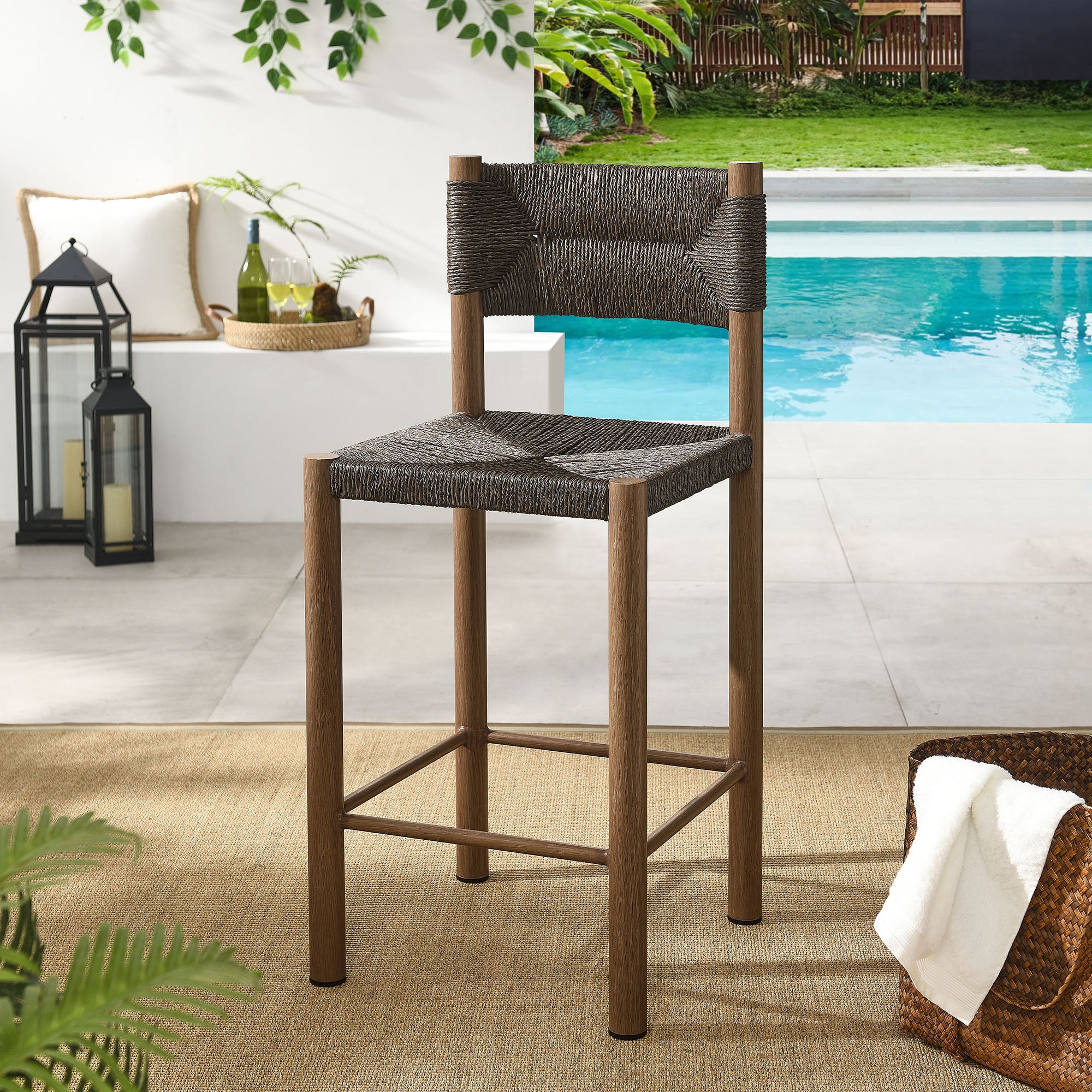 Modway Parkland Outdoor Patio Rattan and Aluminum Counter Stools Set of 2