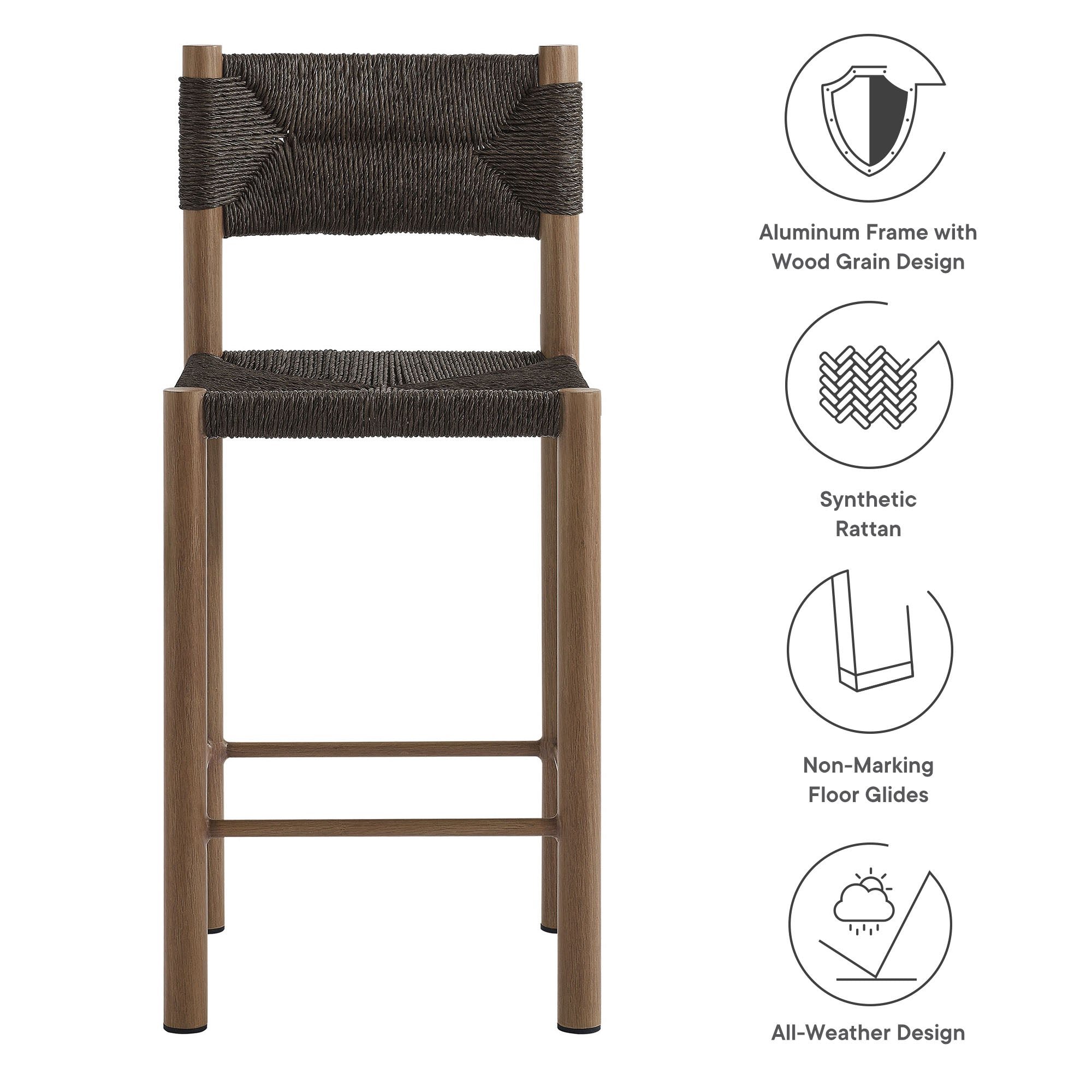 Modway Parkland Outdoor Patio Rattan and Aluminum Counter Stools Set of 2
