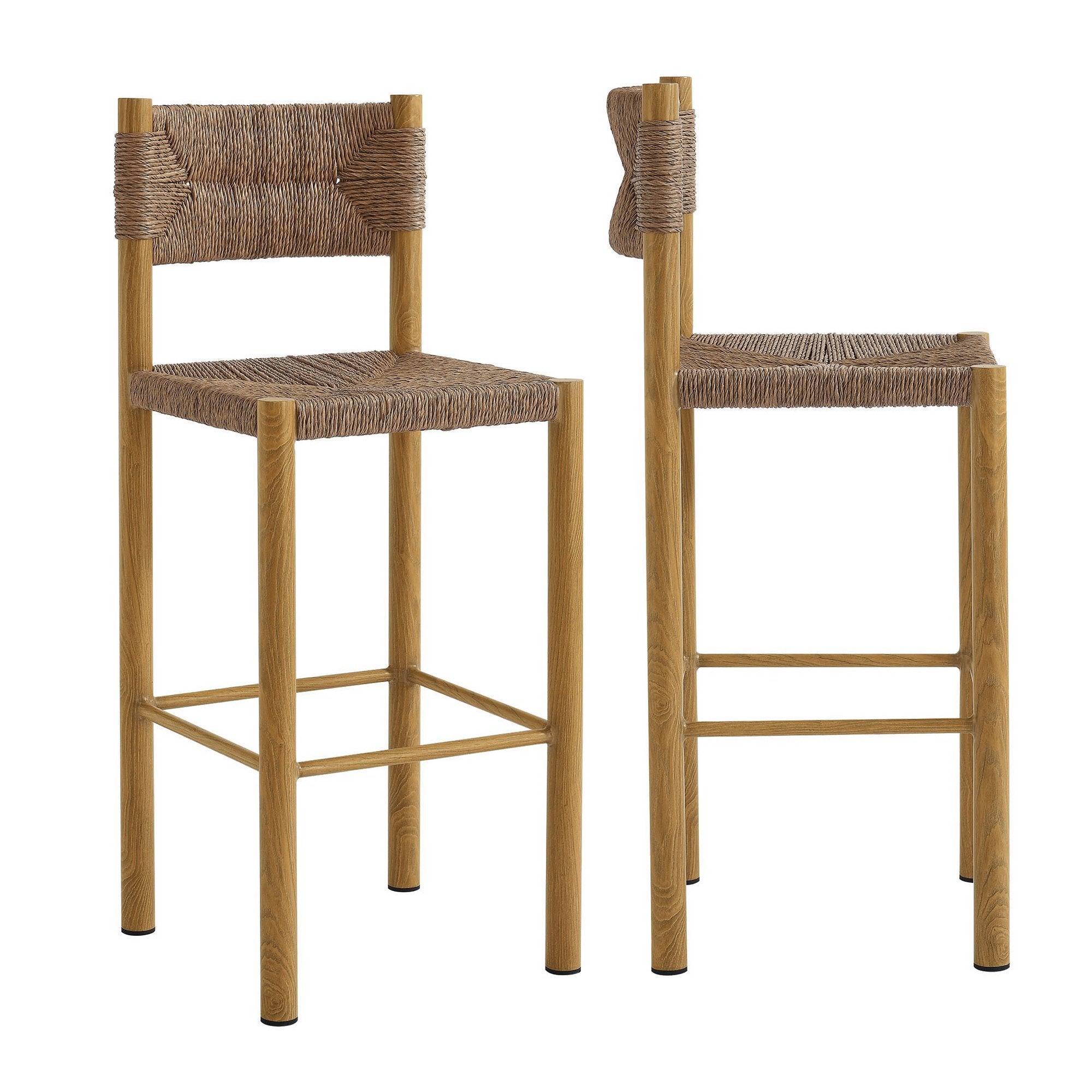 Modway Parkland Outdoor Patio Rattan and Aluminum Bar Stools Set of 2
