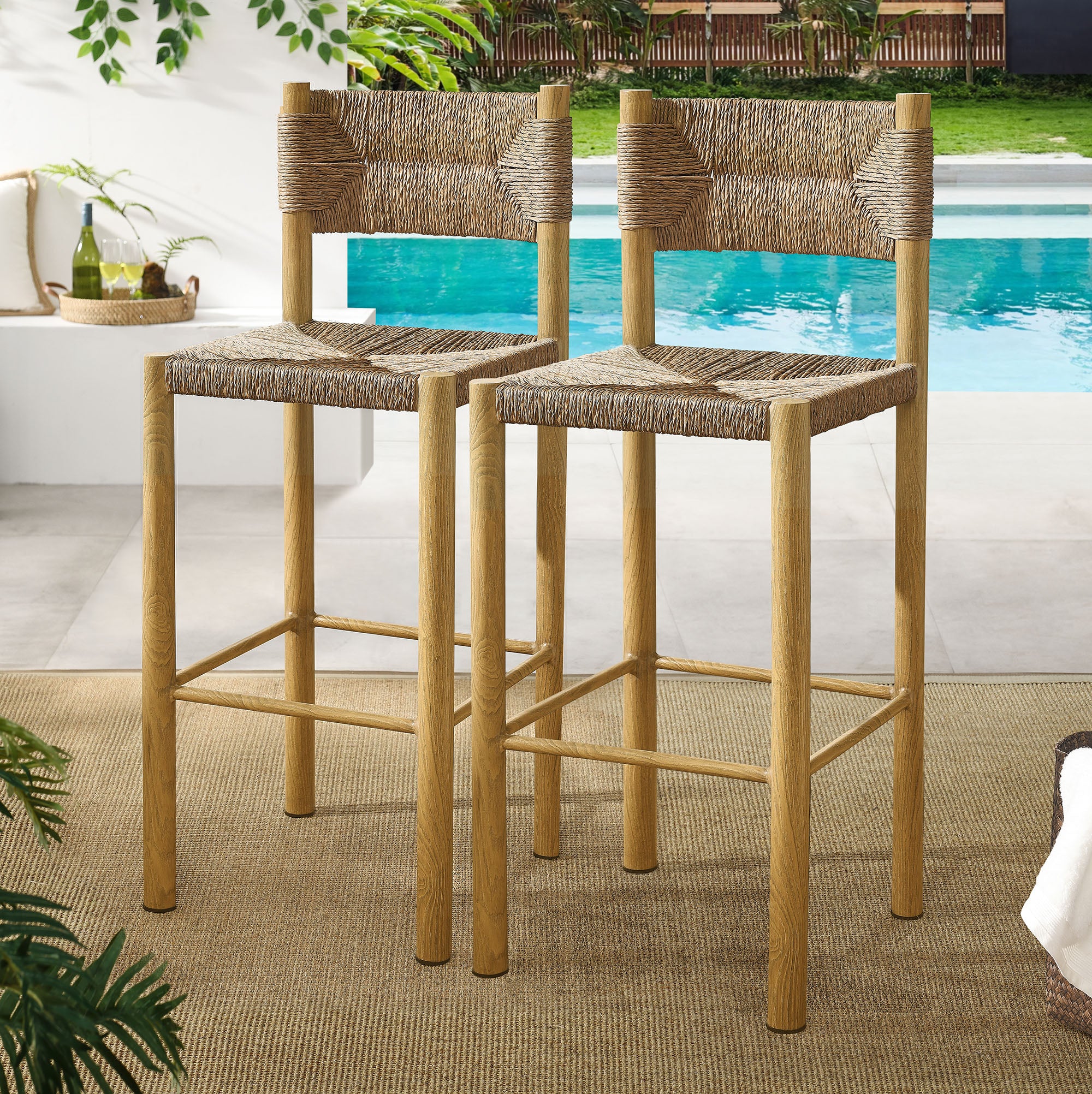 Modway Parkland Outdoor Patio Rattan and Aluminum Bar Stools Set of 2