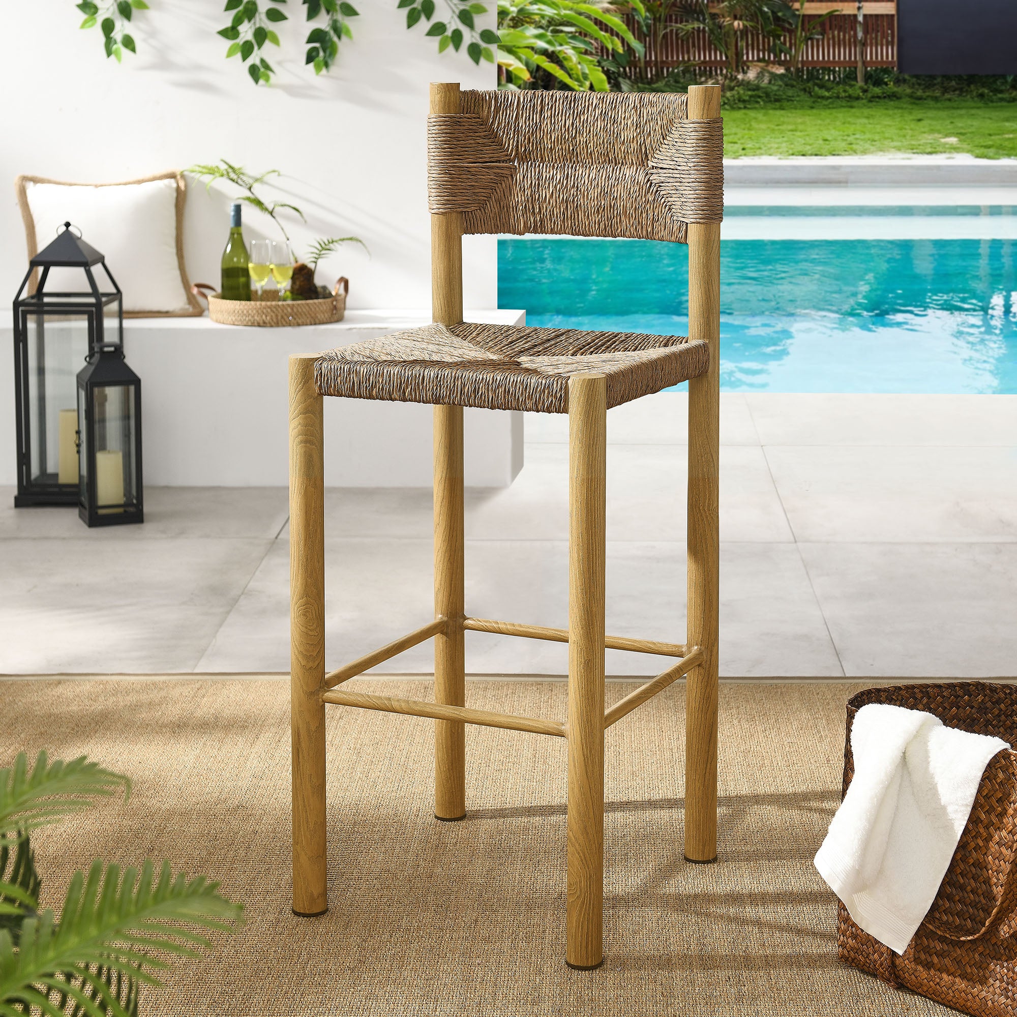 Modway Parkland Outdoor Patio Rattan and Aluminum Bar Stools Set of 2