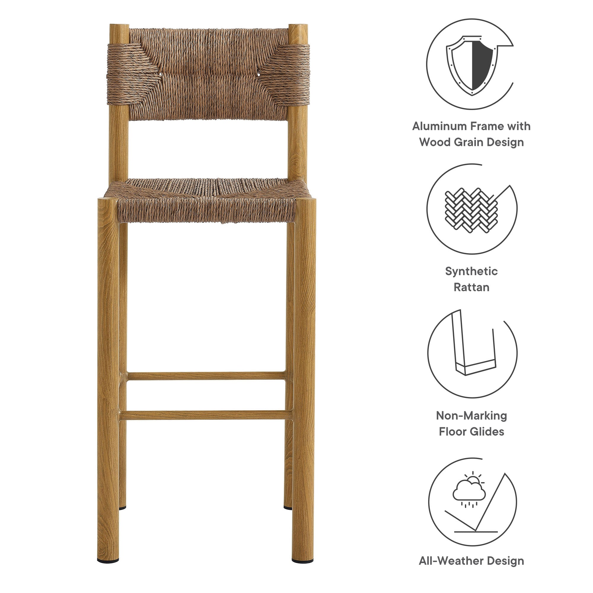 Modway Parkland Outdoor Patio Rattan and Aluminum Bar Stools Set of 2