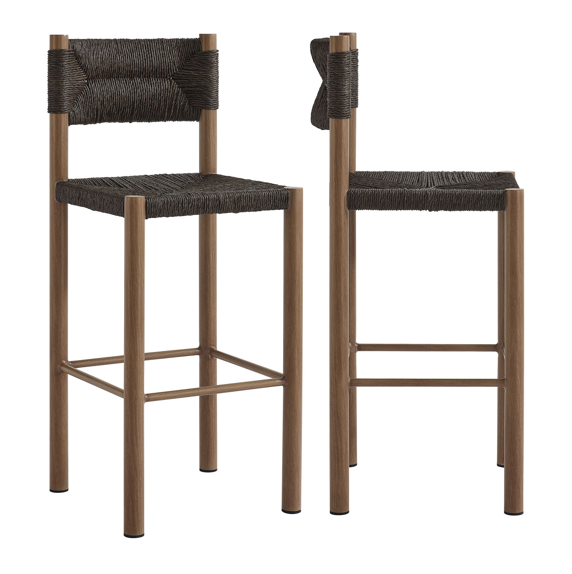 Modway Parkland Outdoor Patio Rattan and Aluminum Bar Stools Set of 2