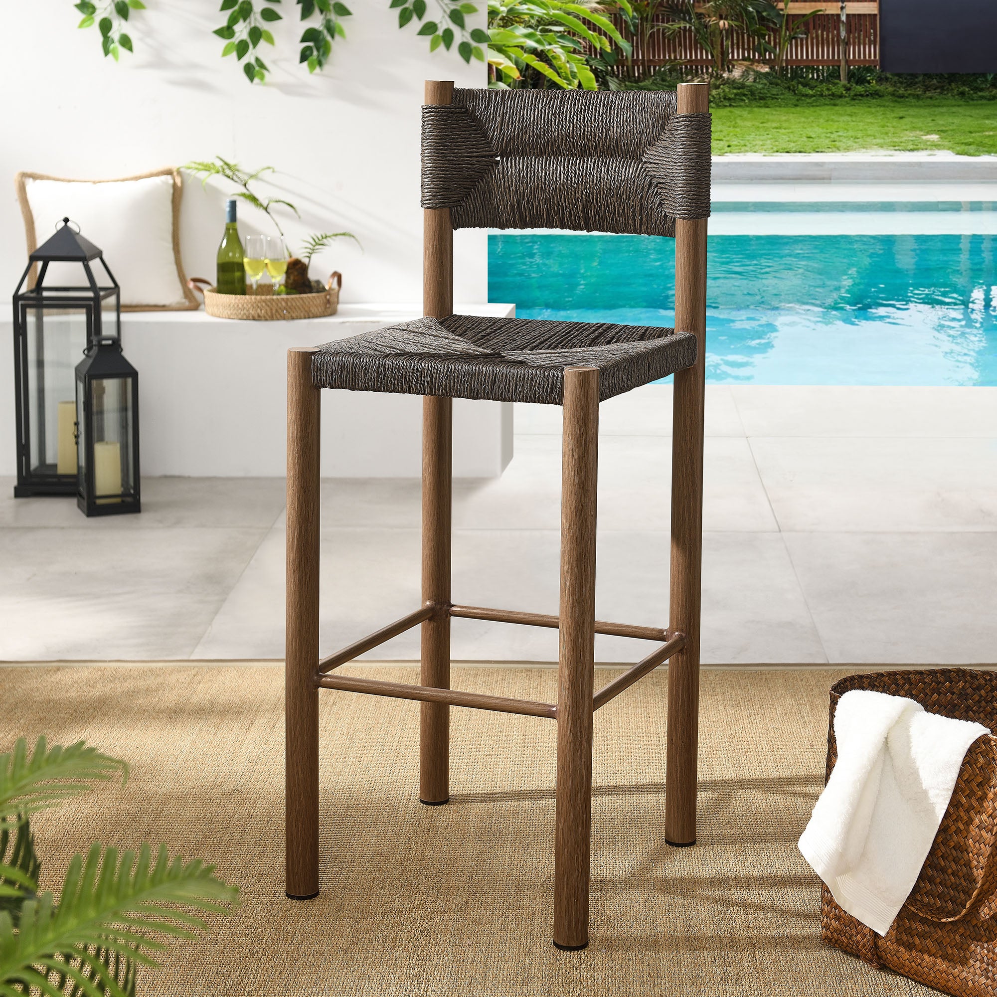 Modway Parkland Outdoor Patio Rattan and Aluminum Bar Stools Set of 2