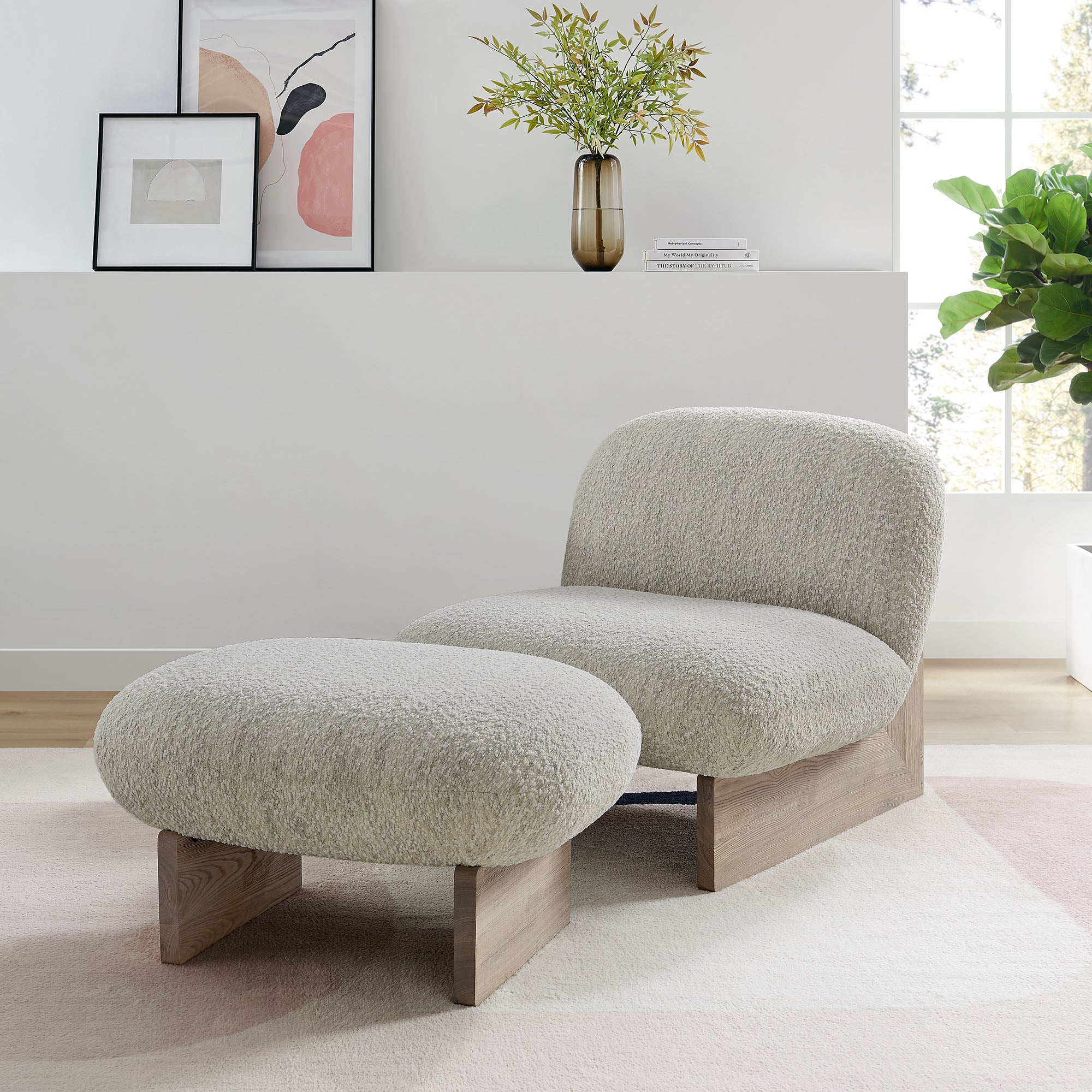 Modway Loyal Boucle Fabric Accent Chair and Ottoman Set
