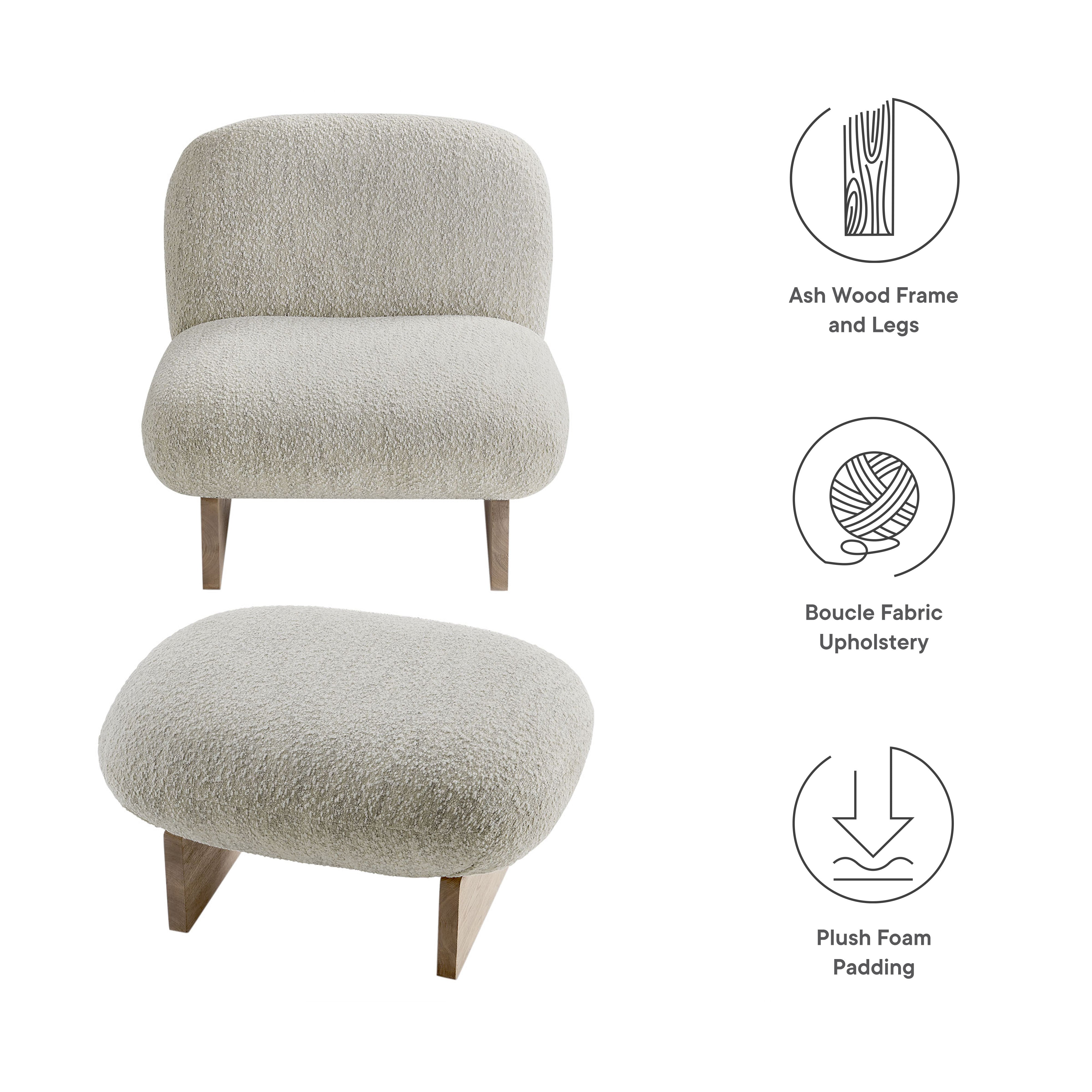 Modway Loyal Boucle Fabric Accent Chair and Ottoman Set