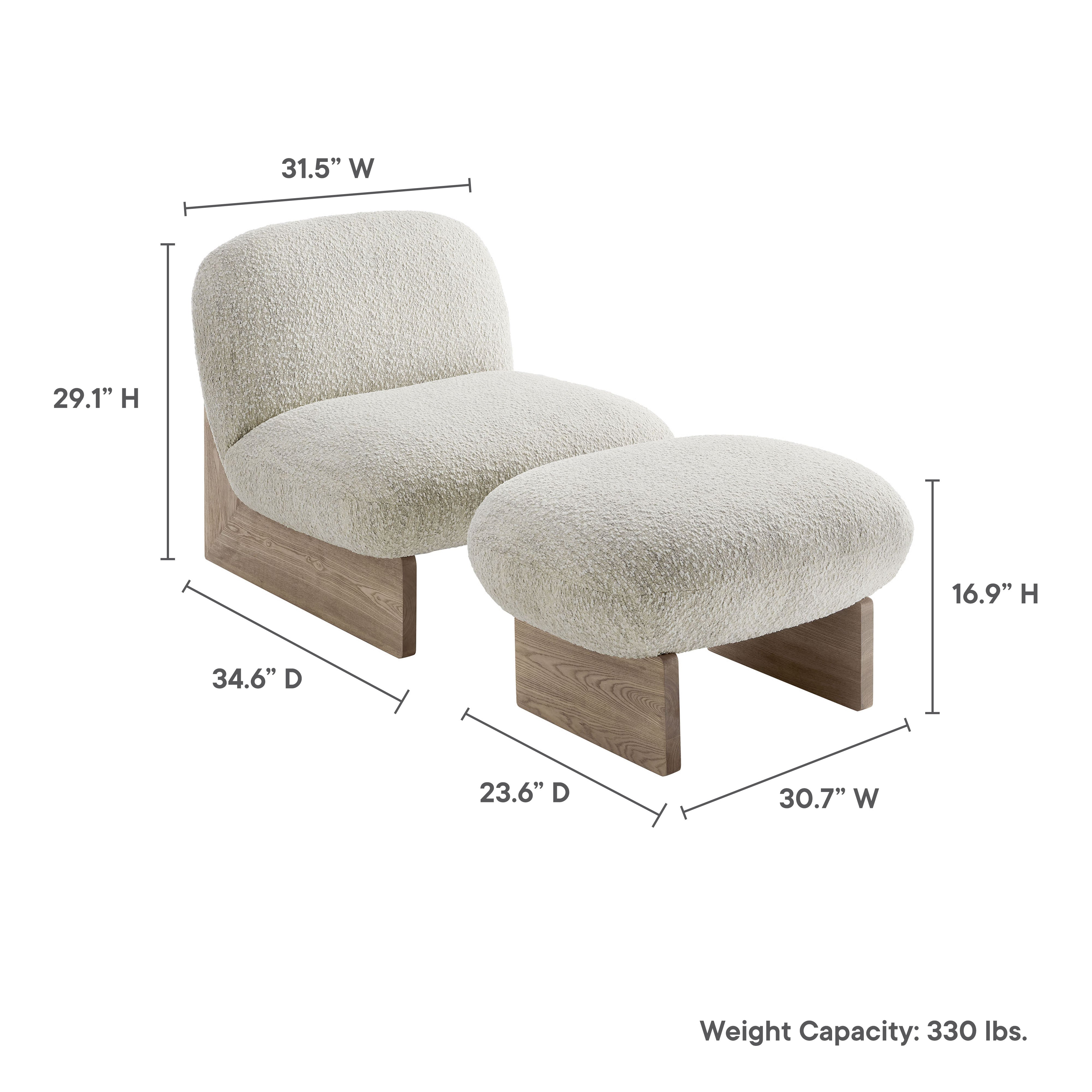 Modway Loyal Boucle Fabric Accent Chair and Ottoman Set