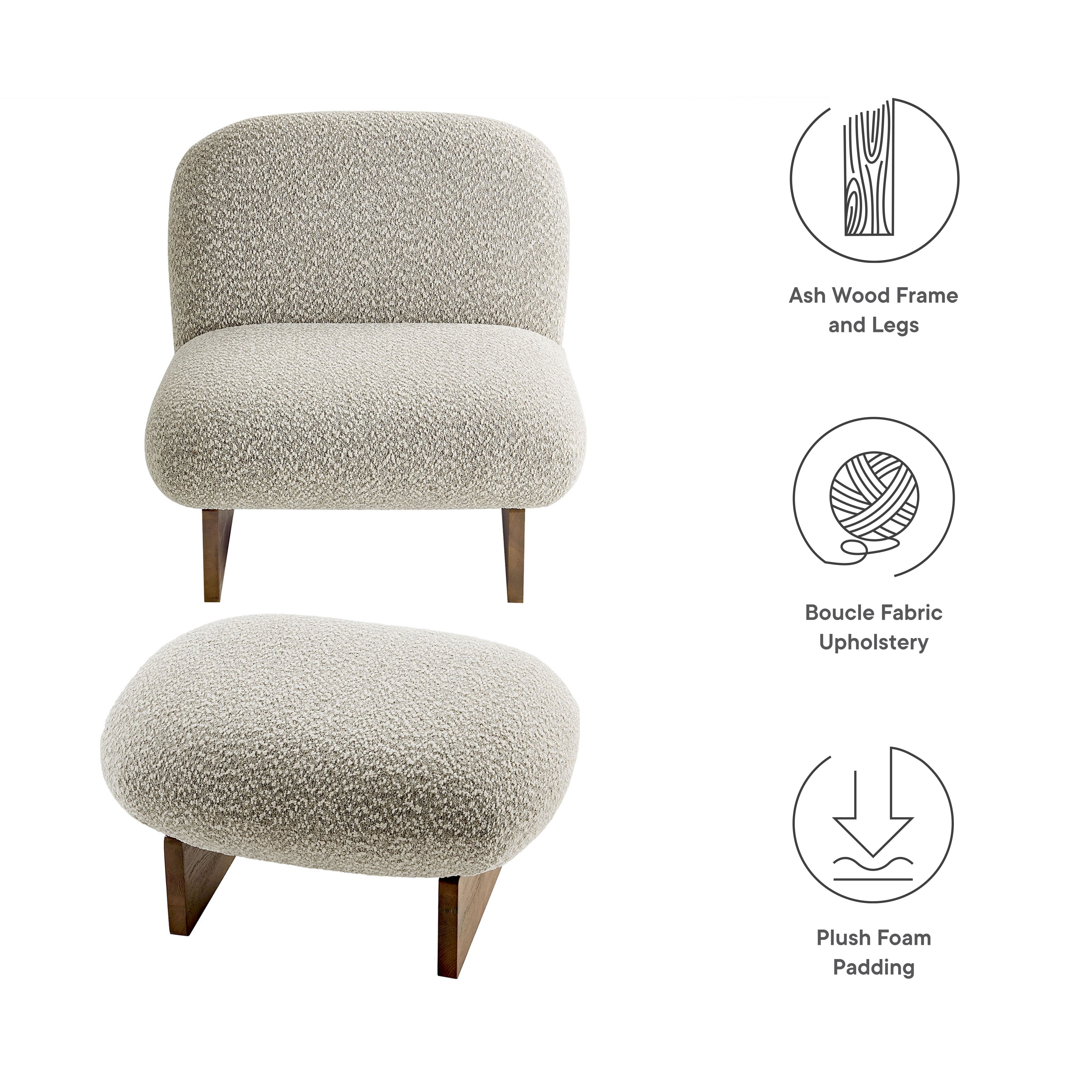 Modway Loyal Boucle Fabric Accent Chair and Ottoman Set