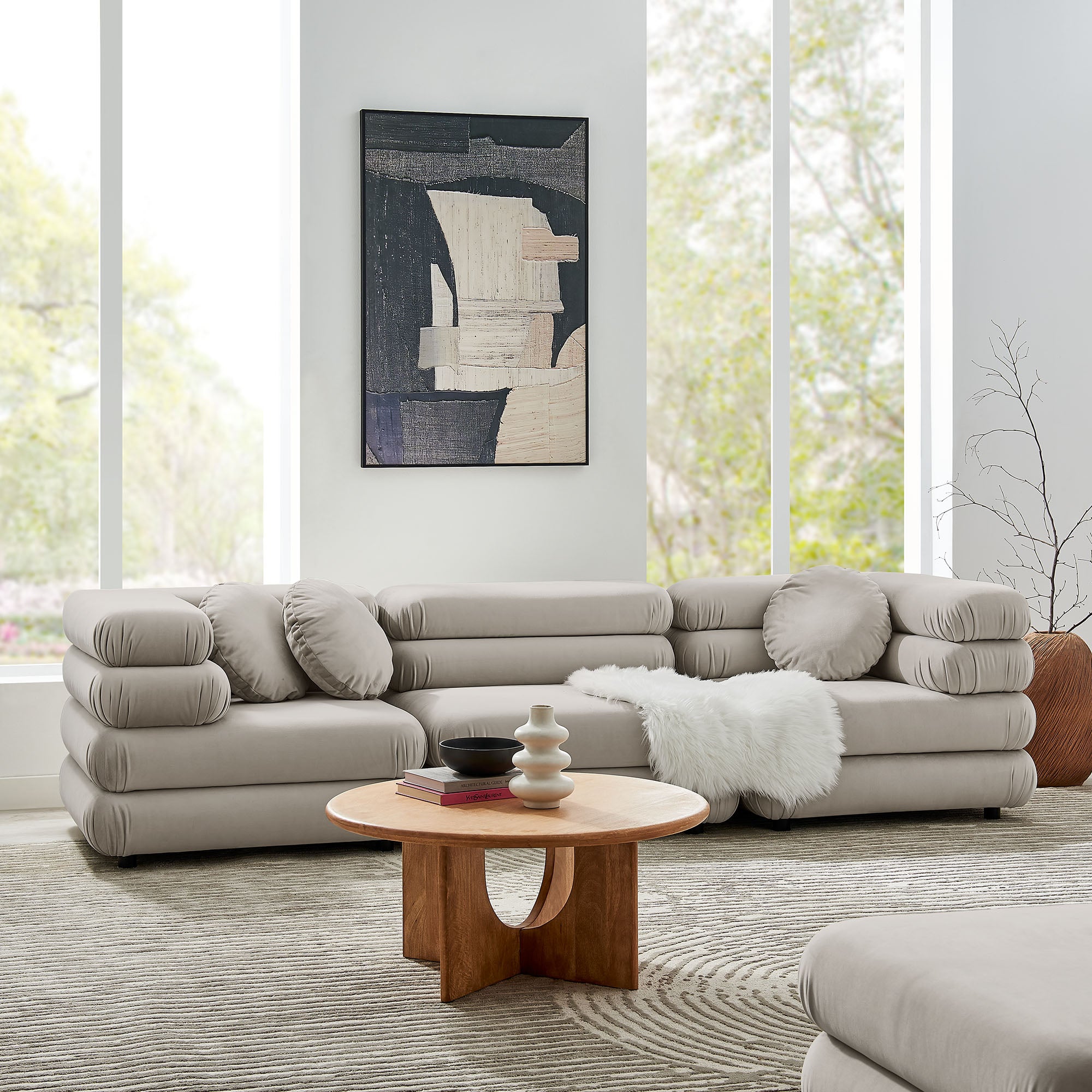 Modway Jubilee 3-Piece Modular Performance Velvet Sectional Sofa
