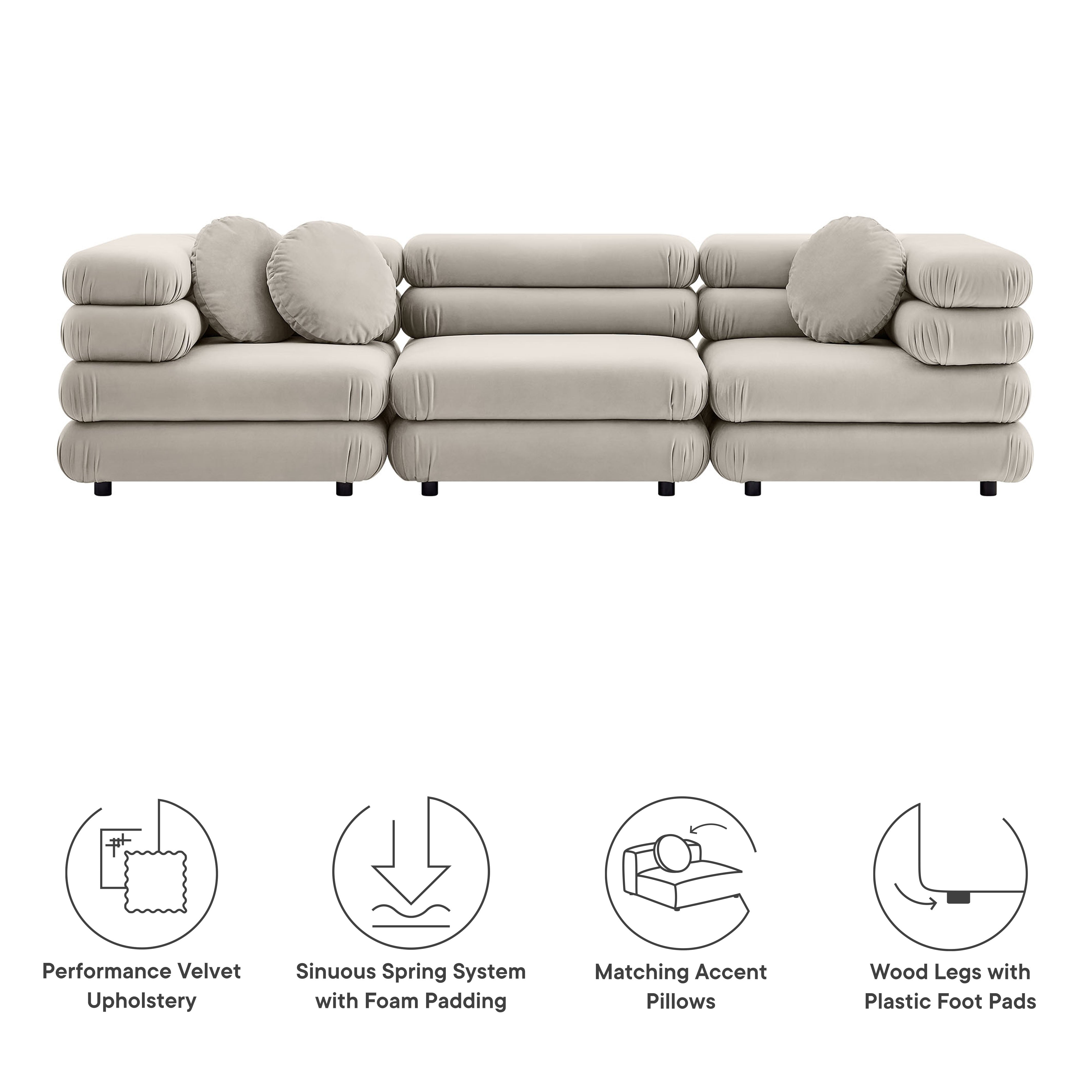 Modway Jubilee 3-Piece Modular Performance Velvet Sectional Sofa