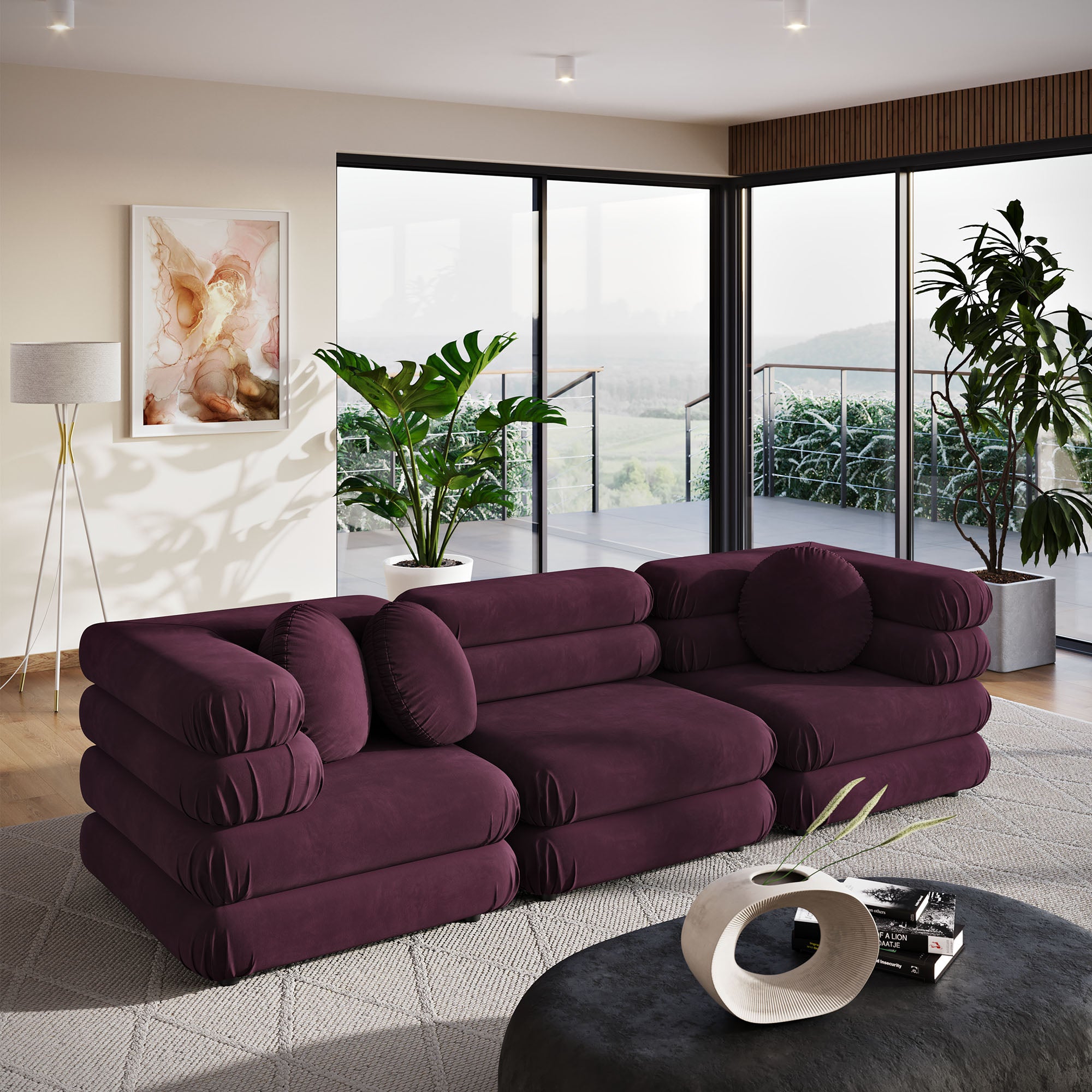 Modway Jubilee 3-Piece Modular Performance Velvet Sectional Sofa