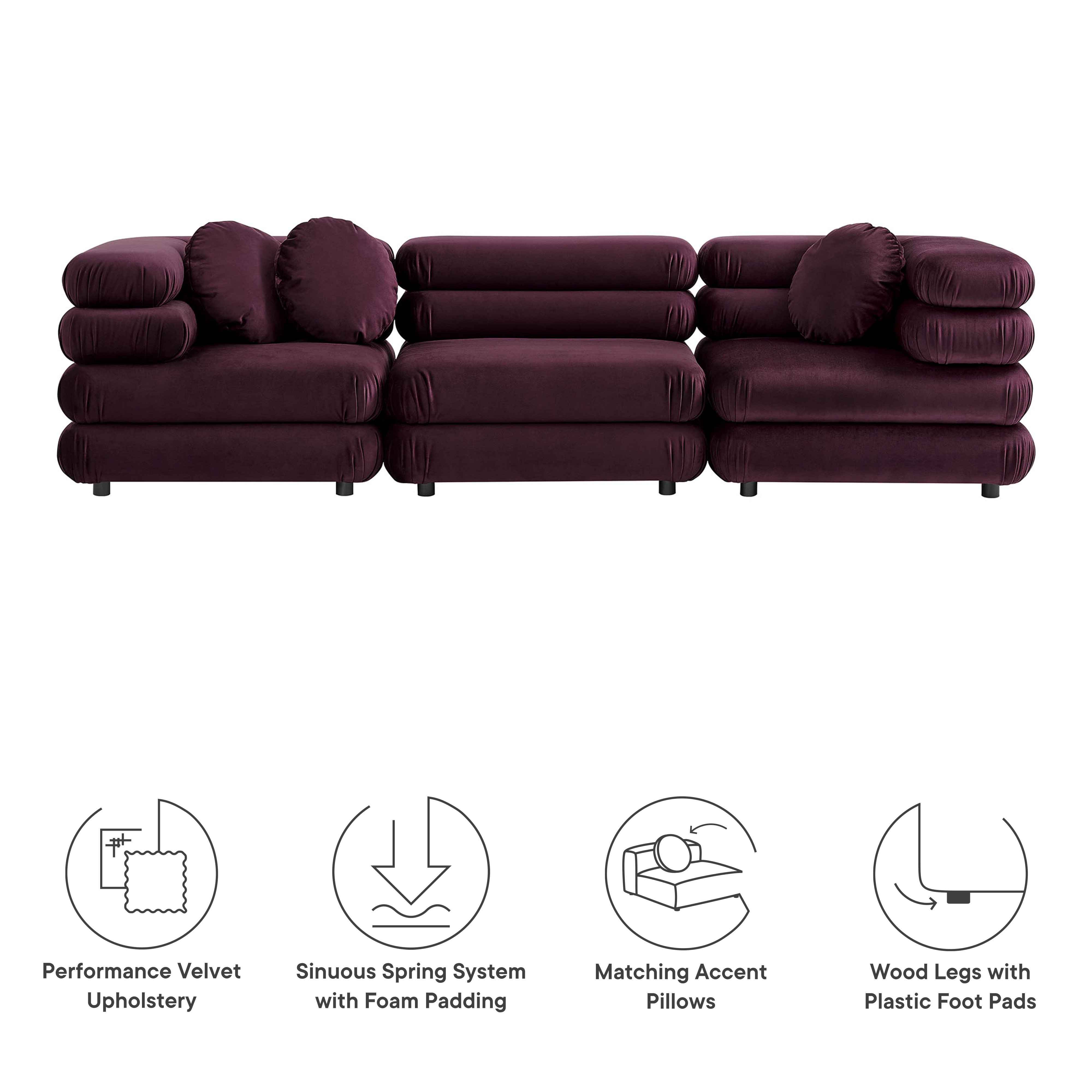 Modway Jubilee 3-Piece Modular Performance Velvet Sectional Sofa