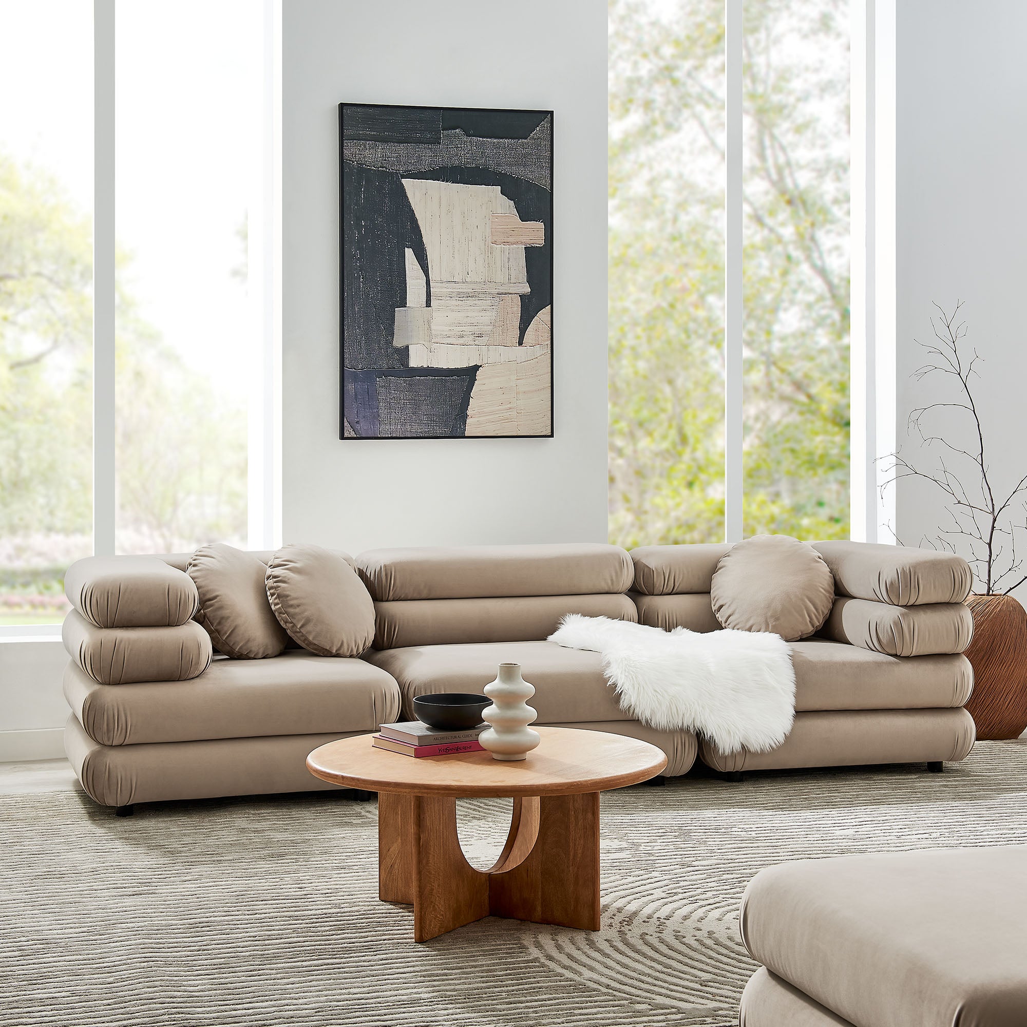 Modway Jubilee 3-Piece Modular Performance Velvet Sectional Sofa