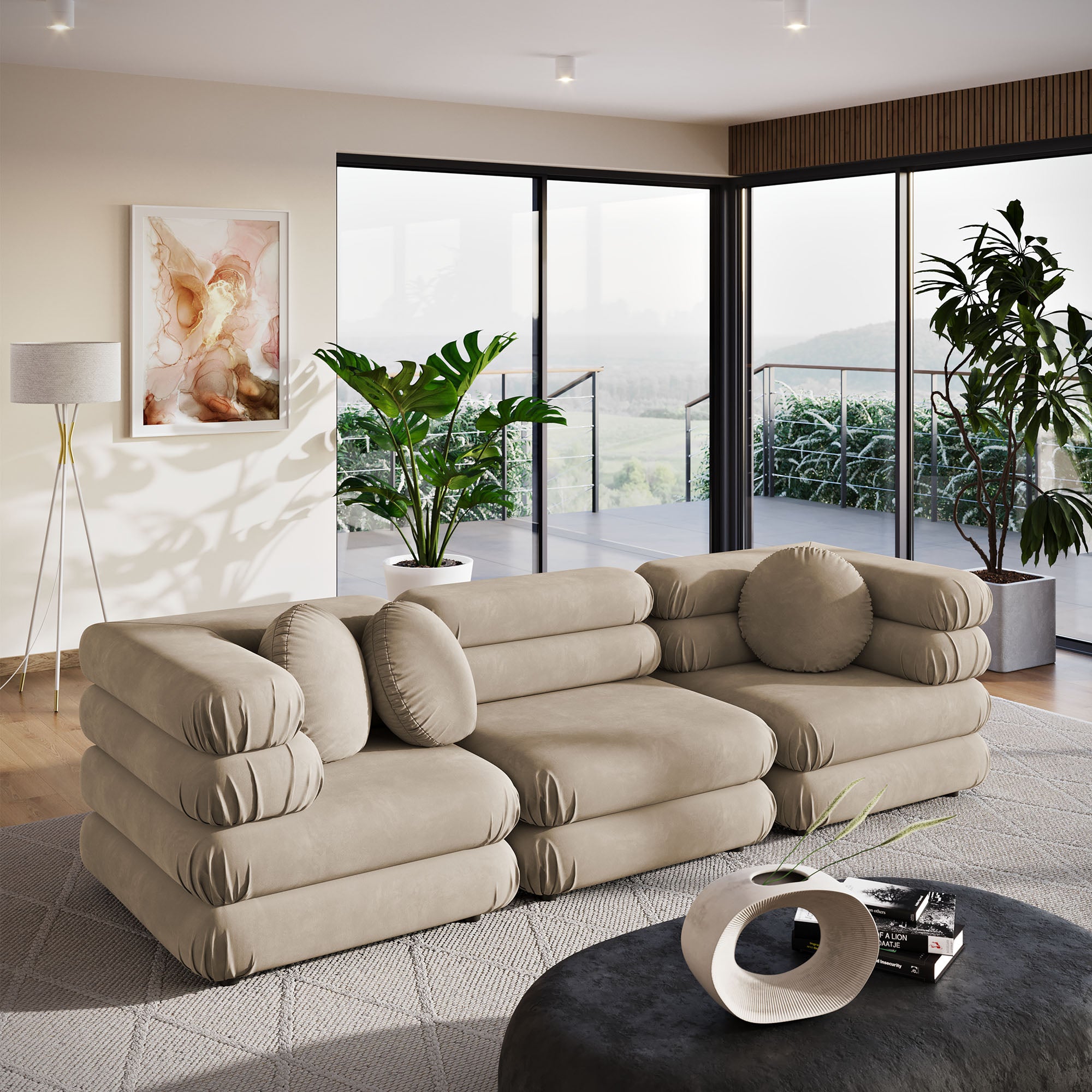 Modway Jubilee 3-Piece Modular Performance Velvet Sectional Sofa