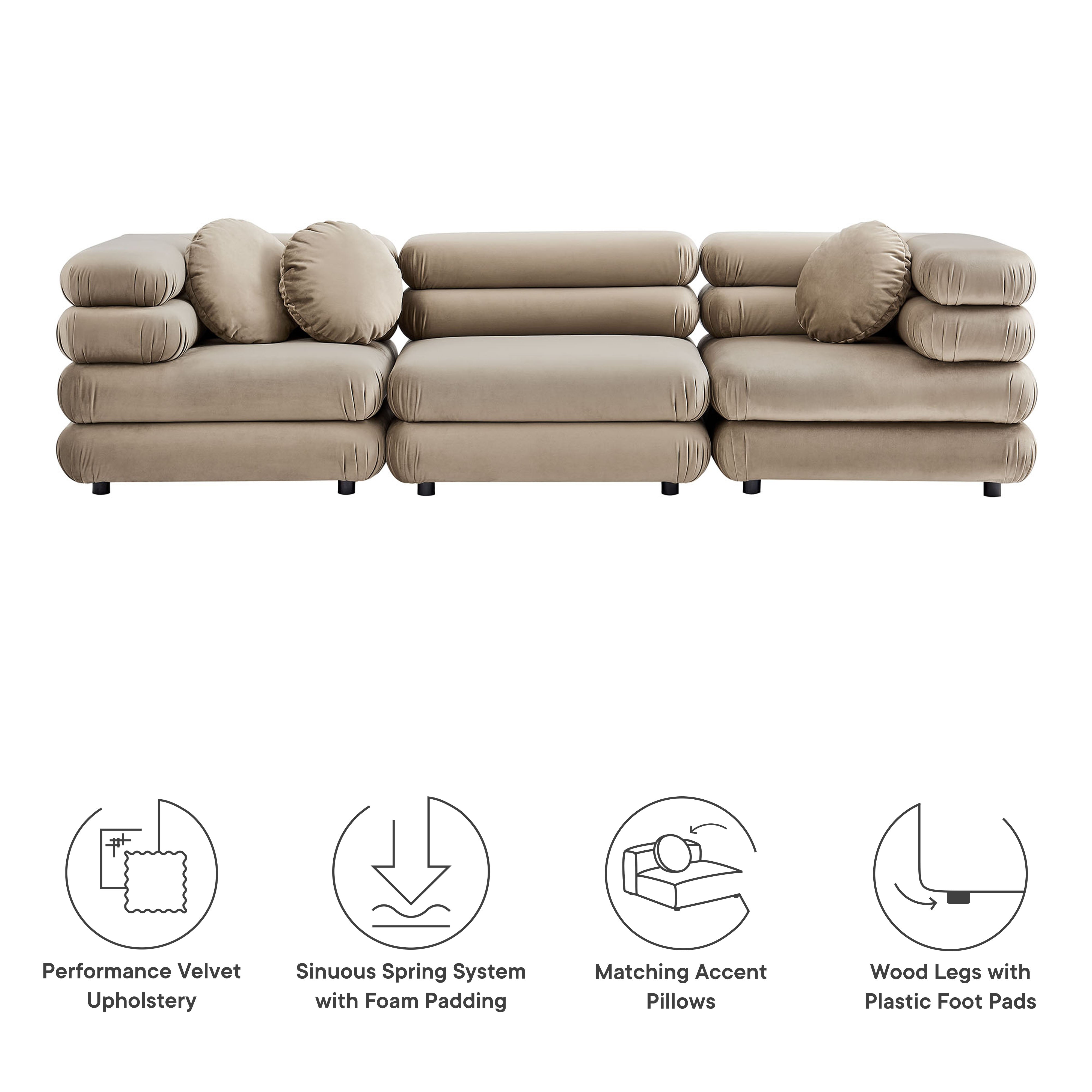 Modway Jubilee 3-Piece Modular Performance Velvet Sectional Sofa