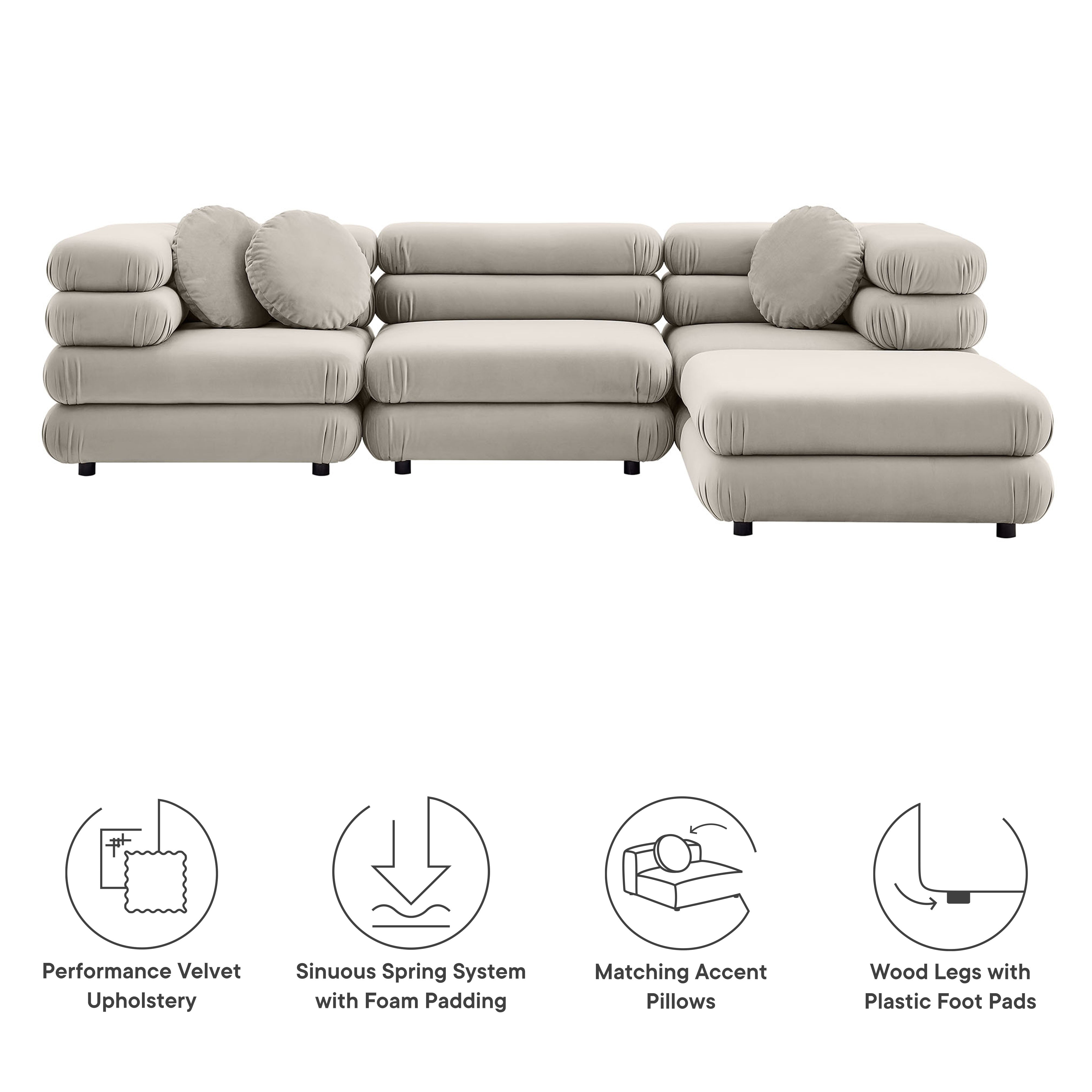 Modway Jubilee 4-Piece Modular Performance Velvet Sectional Sofa
