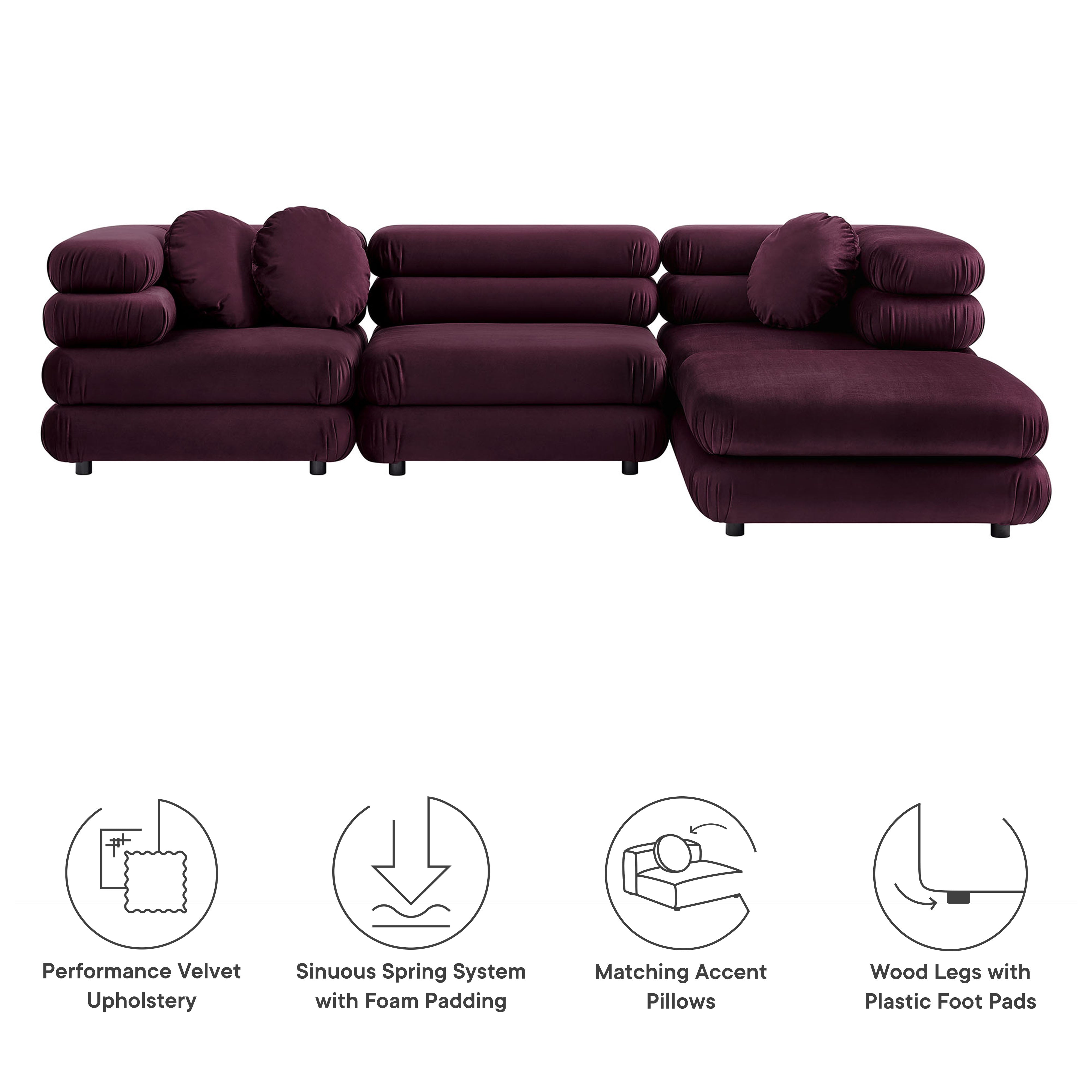 Modway Jubilee 4-Piece Modular Performance Velvet Sectional Sofa